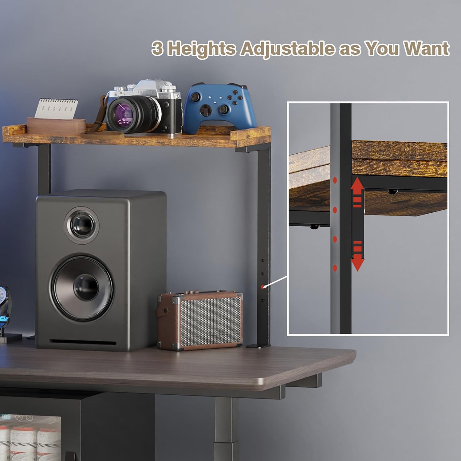 Clamp On Desk Shelf 2-Tier, 16.5 in Wood Shelving Unit for Office Desk/Gaming Accessories, Tabletop Book Storage Rack