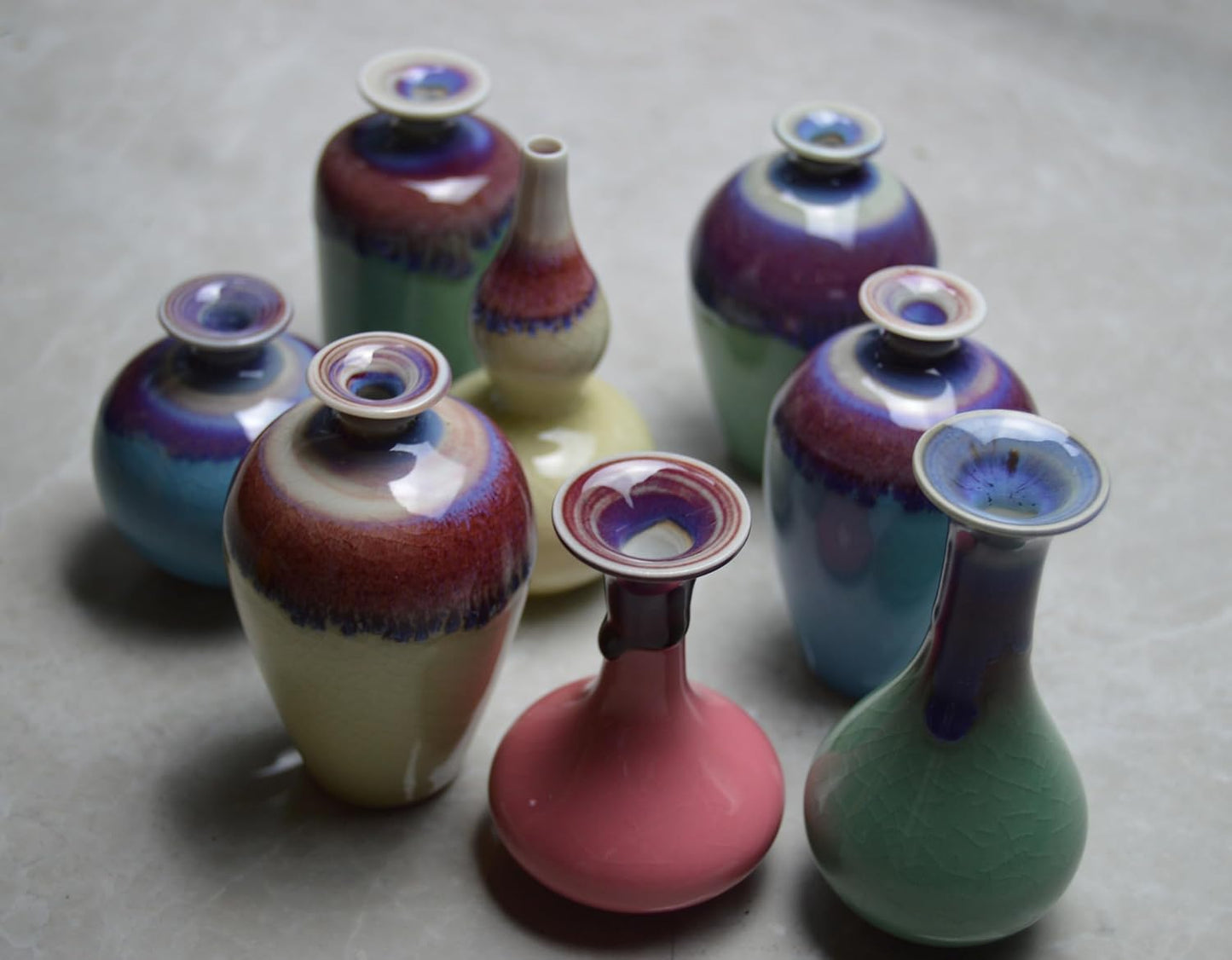 Glazed Porcelain Mini Tiny Vase Ceramic Mini Crackle Ice Pattern for Decoration / Plum, Emerald