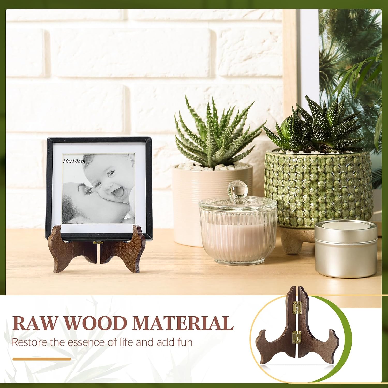 Packs Wooden Display Stand Decorative Plate Stands for Display Picture Frame Holder / Brown / 4 Inch