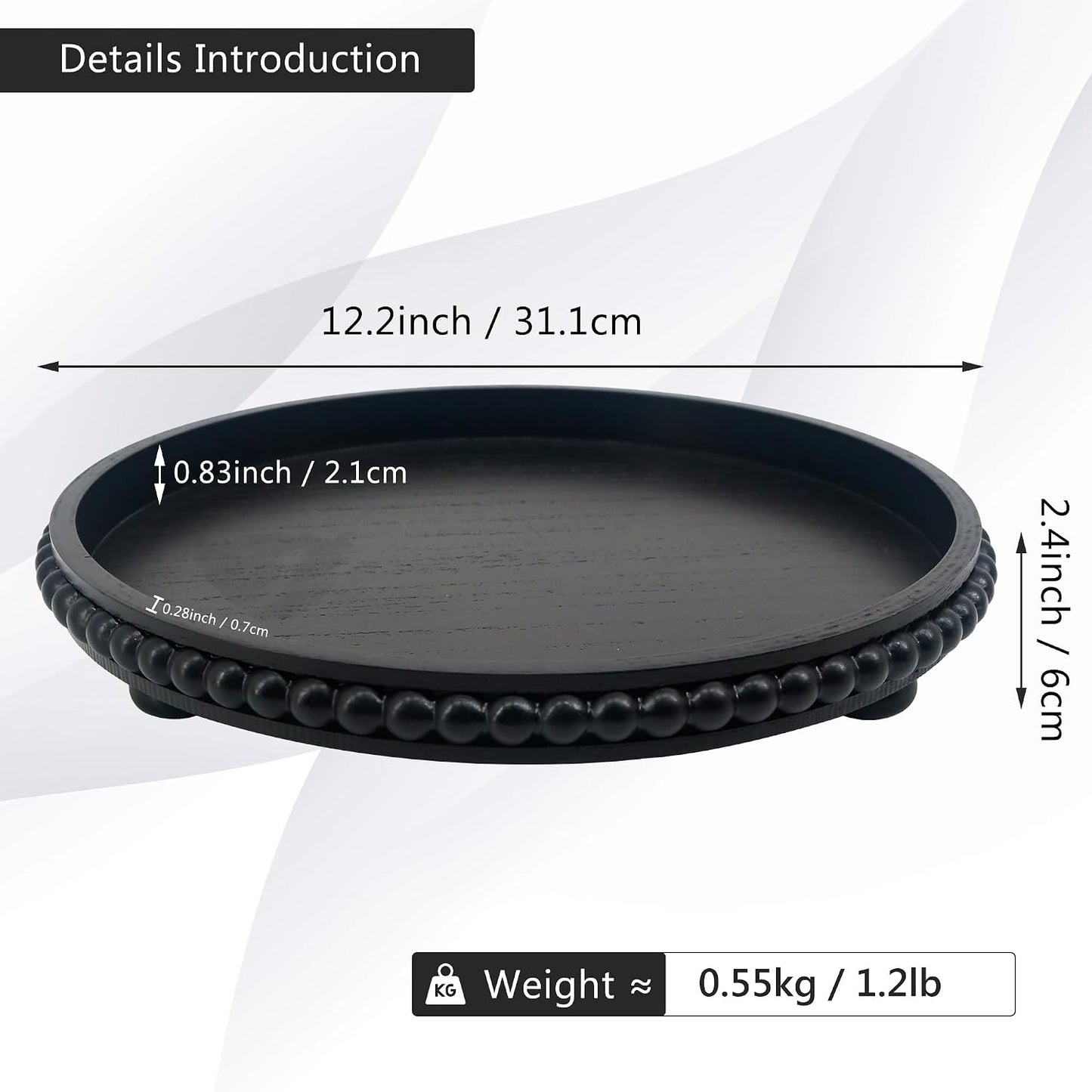 Decorative Tray Round Wood Beaded / Black / 12 Inch / Set of 12