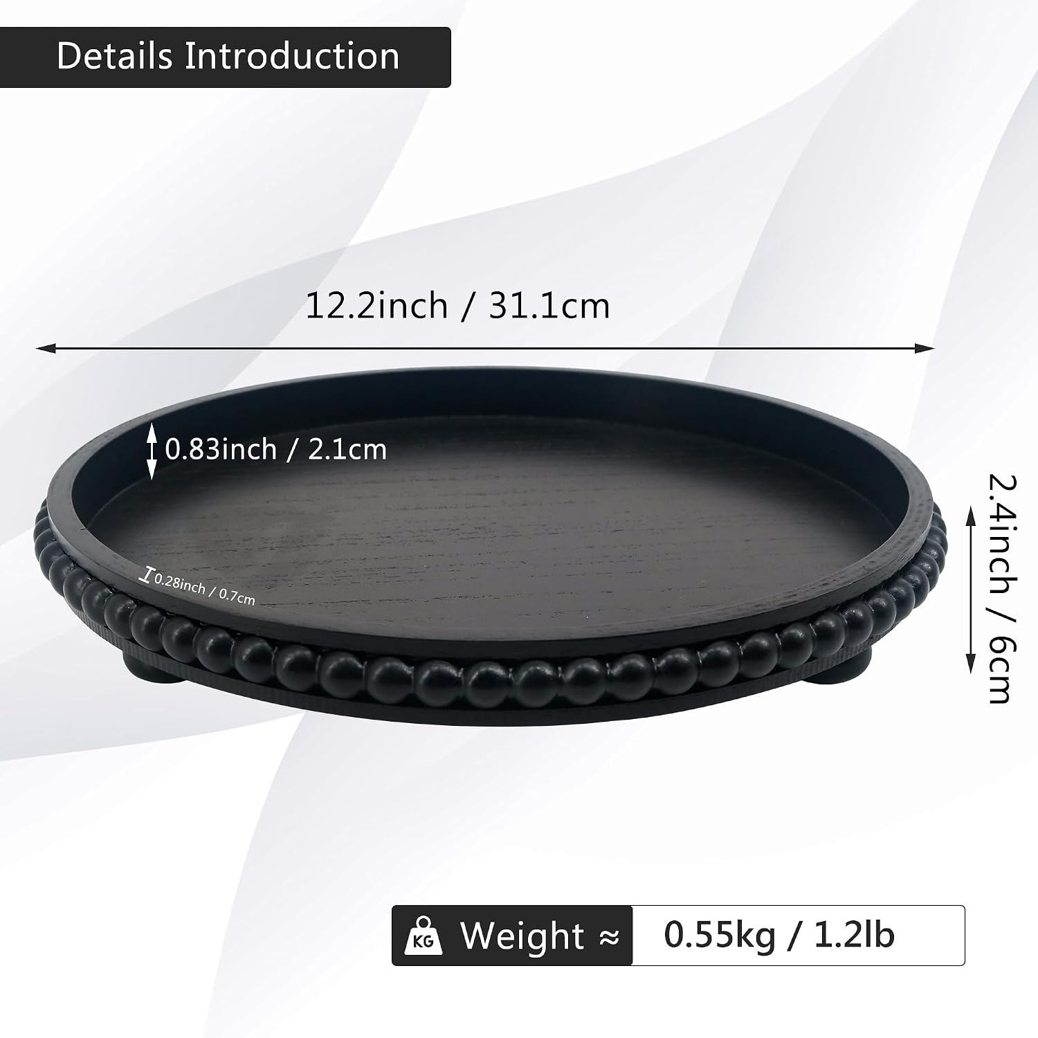 Decorative Tray Round Wood Beaded / Black / 12 Inch / Set of 12