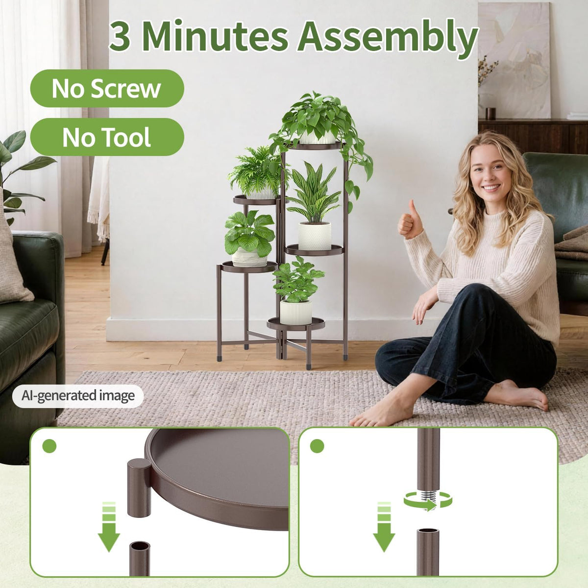 LASZOLA Plant Stand Indoor with 10 Inch Large Metal Tray, 5 Tier Bronze | Corner Tall Folding Flower Display Rack