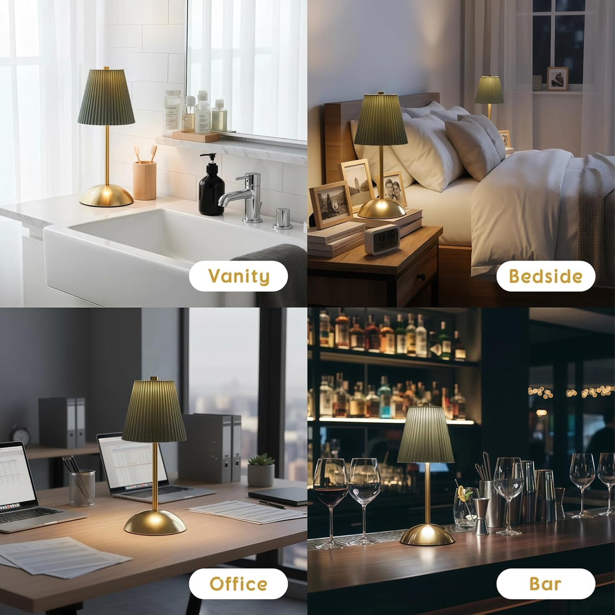 2-Pack LED Cordless Table Lamps, Green Rechargeable Battery Lamps | Mini Battery Operated Lamps, Dining Table Lamp