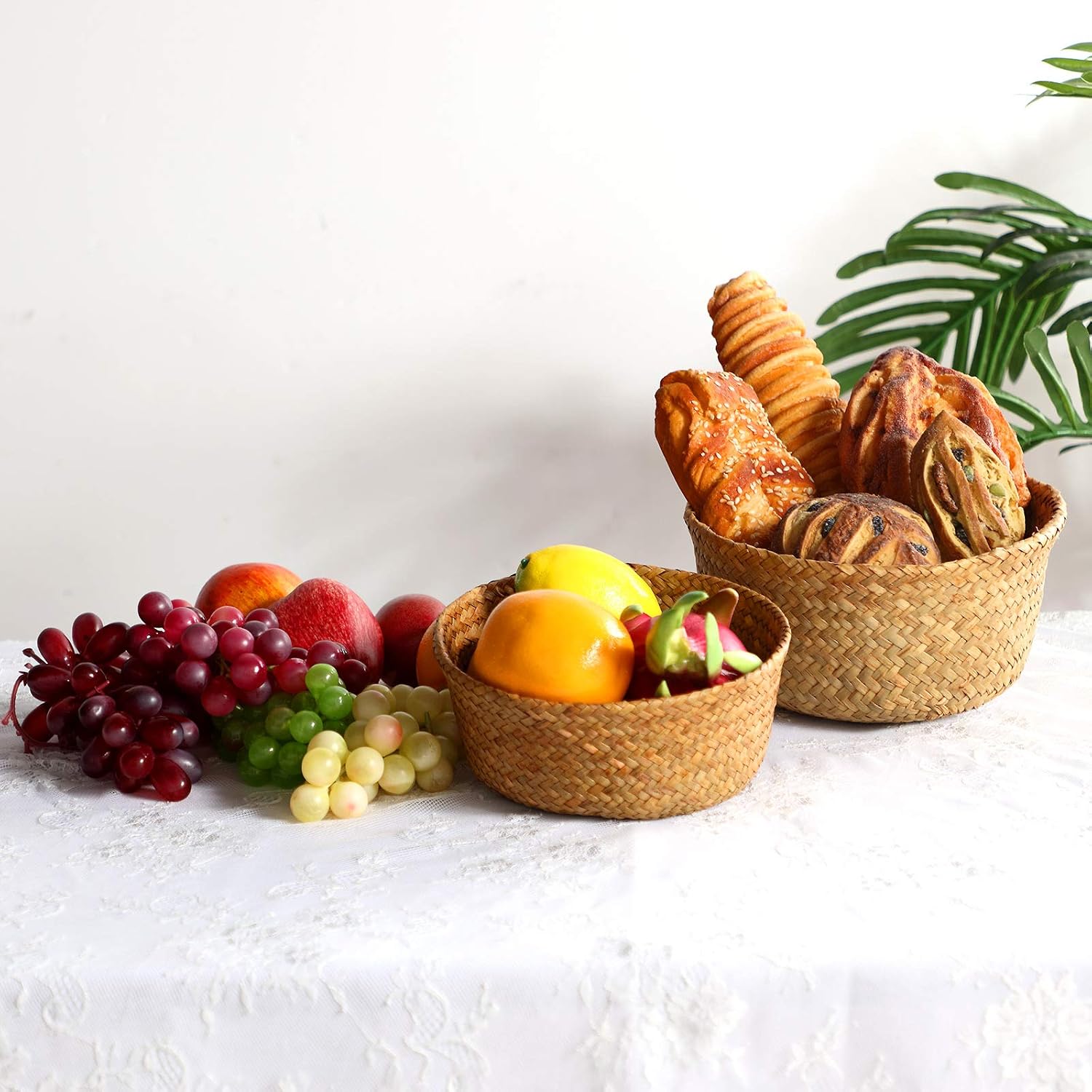 Seagrass Belly Storage Basket Woven Plant Pot Holder / Natural Color / Set of 3