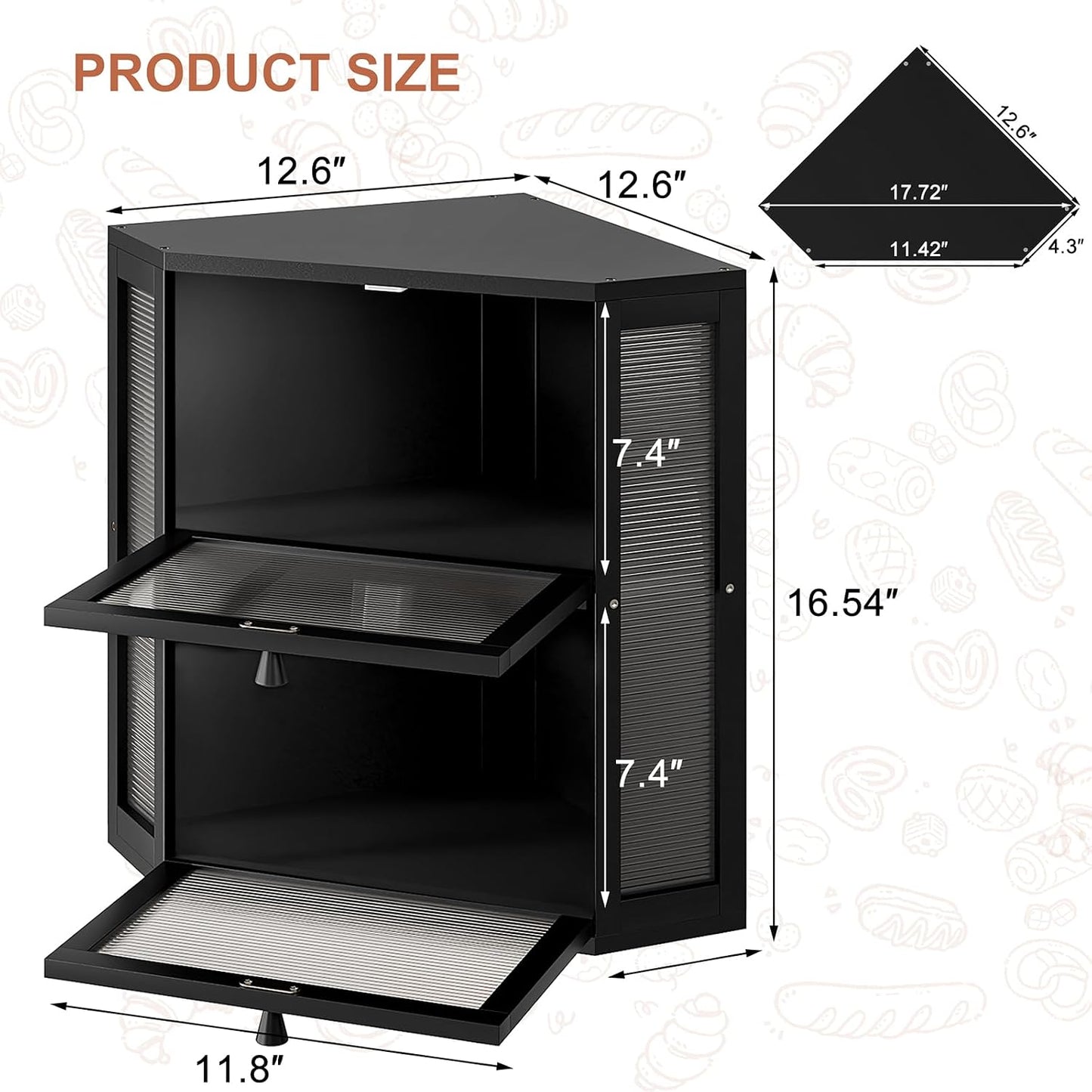 WOWLIVE Double Layer Corner Bread Box for Kitchen Countertop with 2 Doors | Bamboo Bread Storage Container, Large