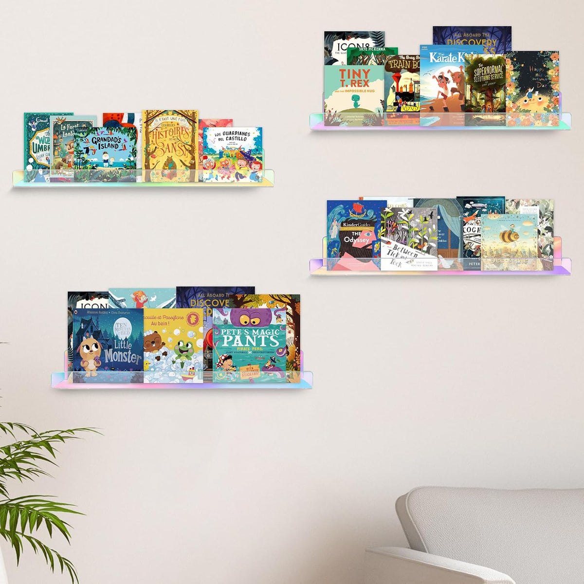 Dezzer 4 Pack Acrylic Shelves for Wall, 15" Acrylic Floating Shelves for Bathroom Bedroom, Invisible Bookshelf Wall