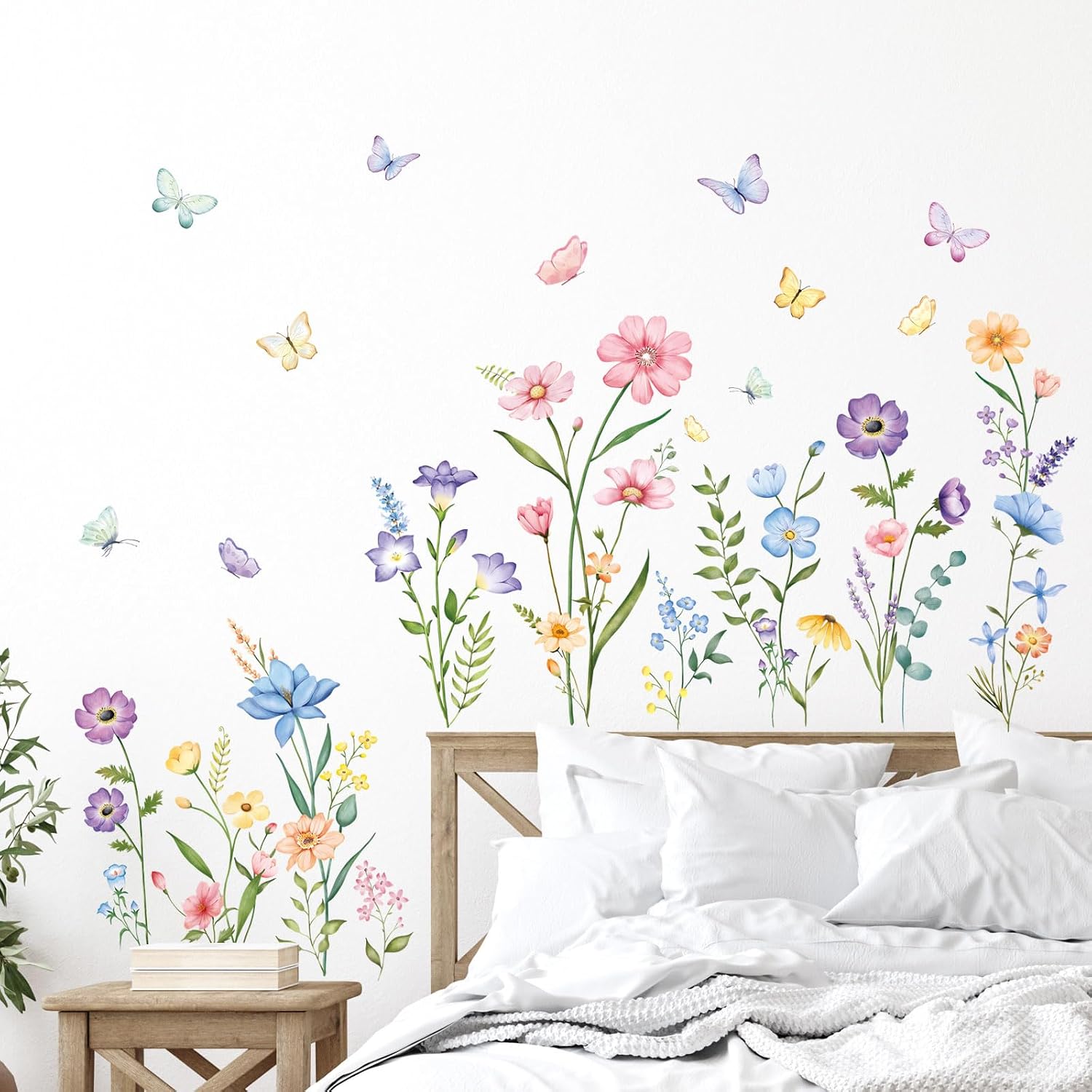 Flower Wall Decals Watercolor Wildflower Grass Butterflies Wall Stickers Peel / Watercolor Flower