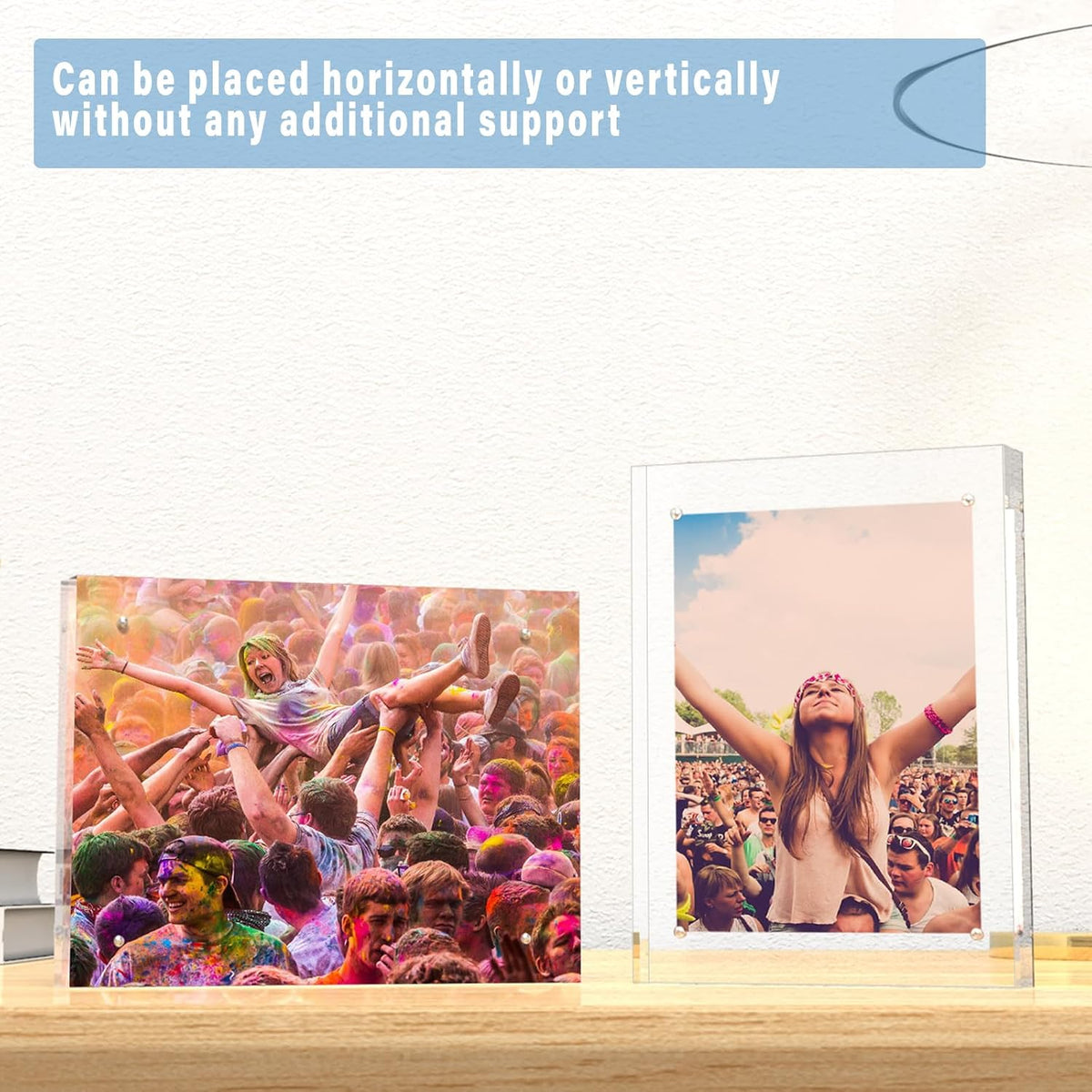 HELPLEX Acrylic Frame, 5 Pack 8x10 Picture Frames, 20mm Thicker Frameless Clear Frame Double Sided Magnetic Frame, Free
