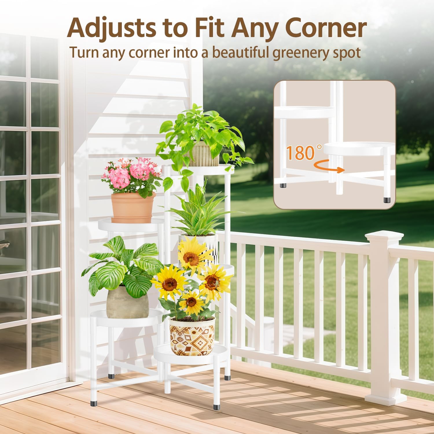 LASZOLA Plant Stand Indoor with 10 Inch Large Metal Tray, 5 Tier White | Corner Tall Folding Flower Display Rack