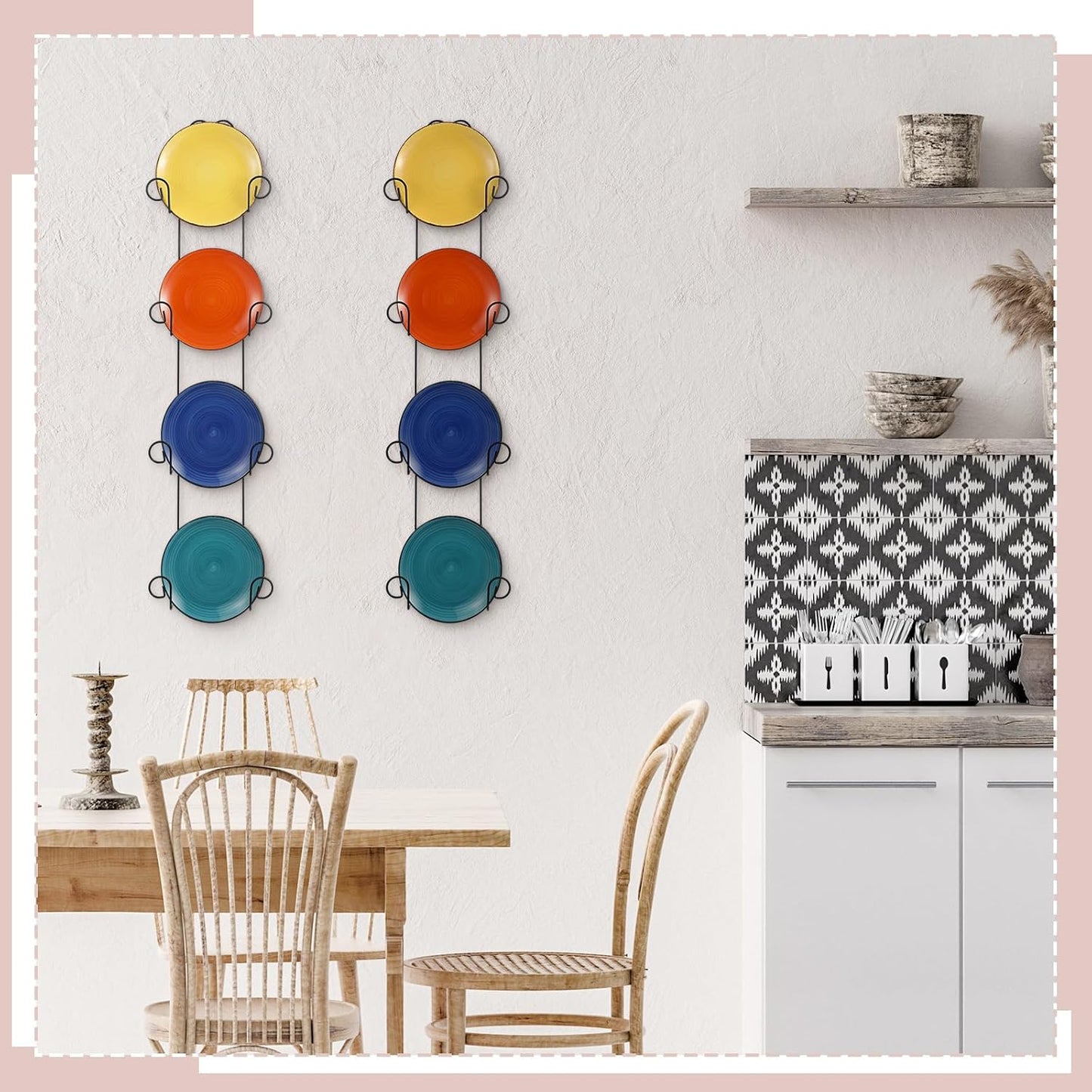 Set of 2 Plate Rack for Wall Vertical 4 Tier Metal Wall Plate Holder Display Hanger for Dishes Decorative Plates Arts