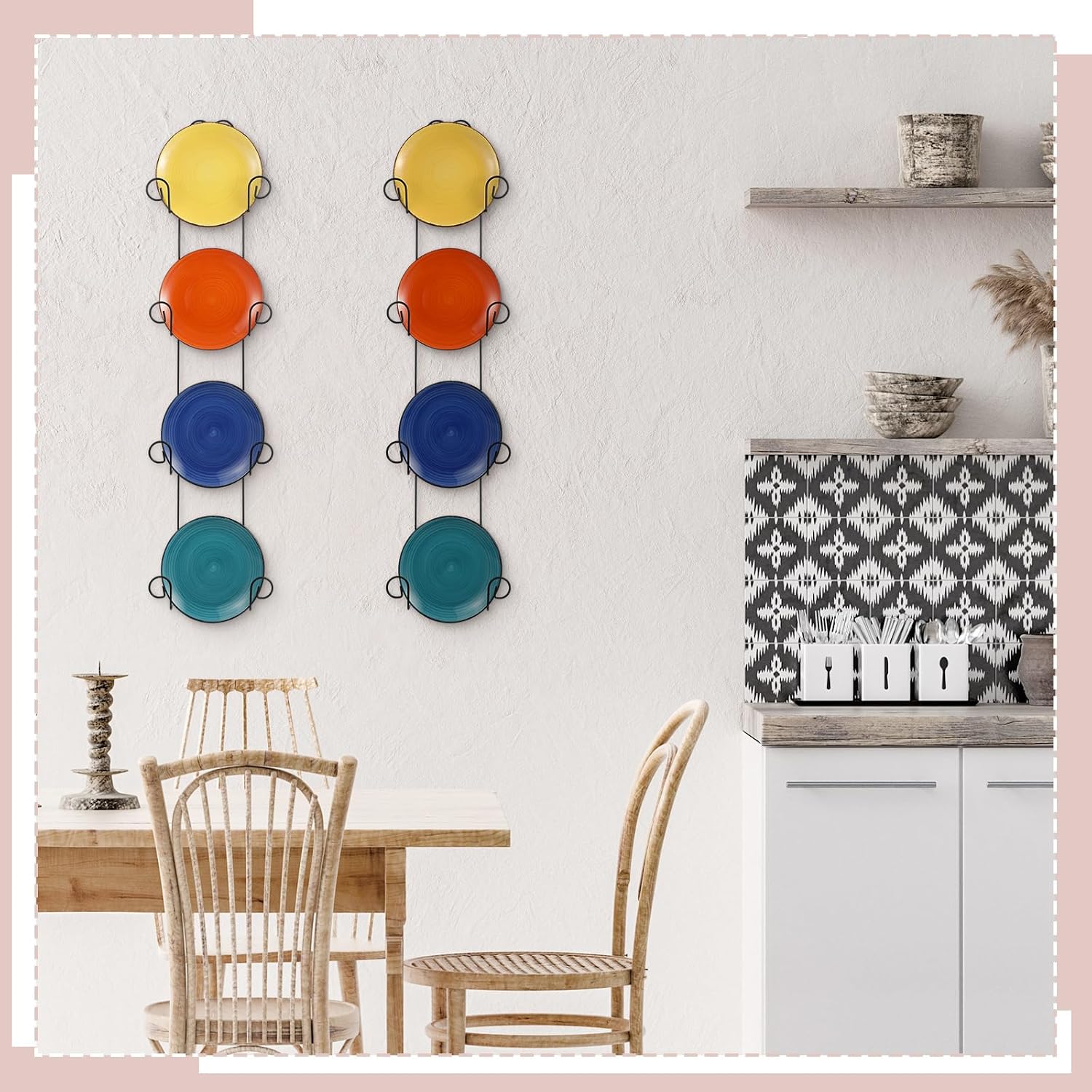Set of 2 Plate Rack for Wall Vertical 4 Tier Metal Wall Plate Holder Display Hanger for Dishes Decorative Plates Arts