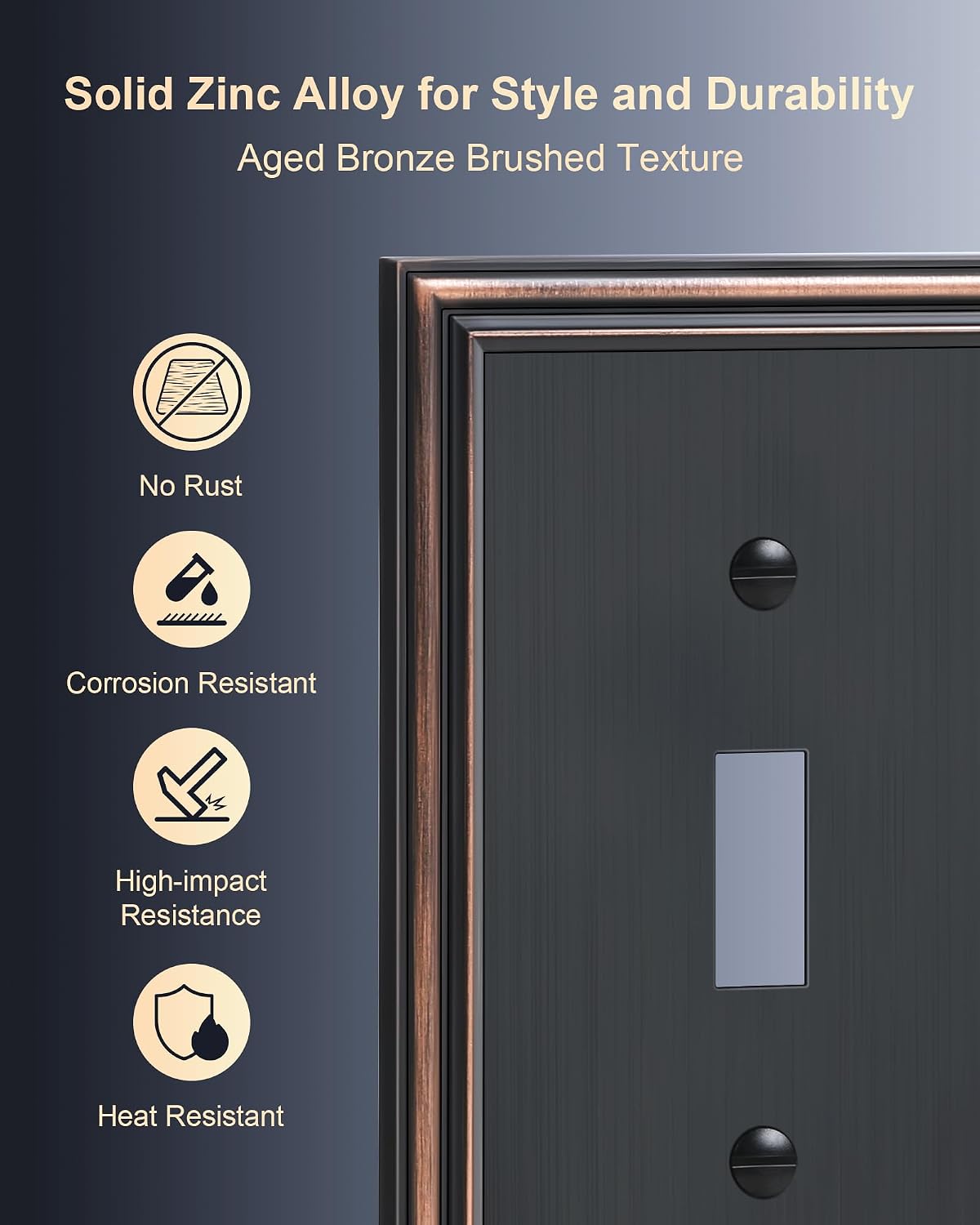 2-Pack Zinc Alloy Triple Toggle Light Switch Cover Plate, Solid Wall Plate | Decorative Zinc Alloy Decorative Switch