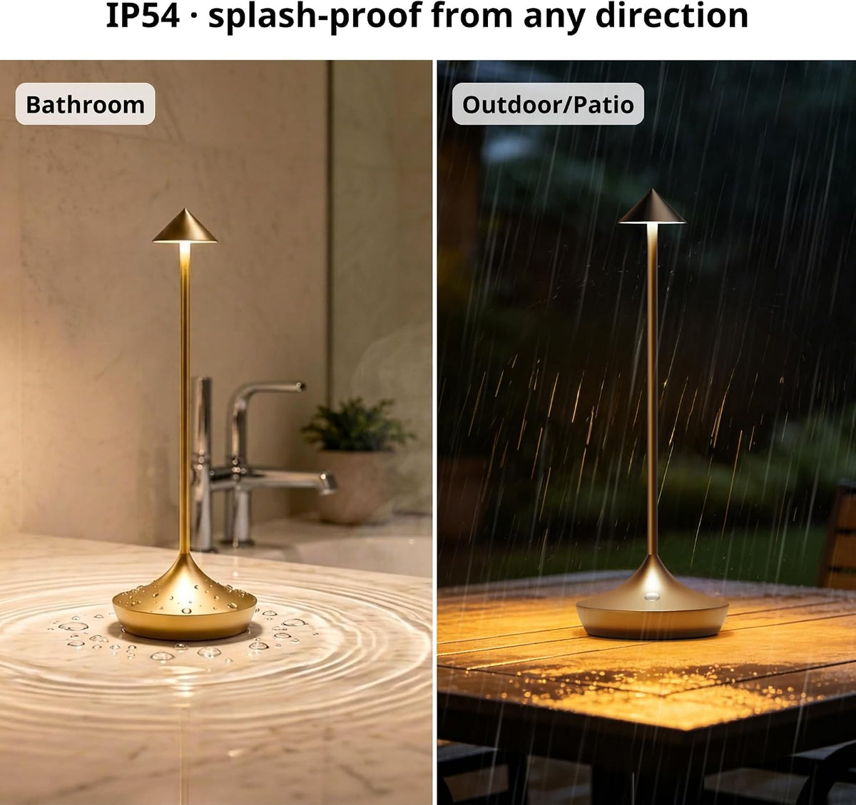 Cordless Rechargeable Table Lamp, Long-Lasting 60-Hr Battery, Dimmable LED | Set of 2 Titanium IP54 6000mAh 3 Color