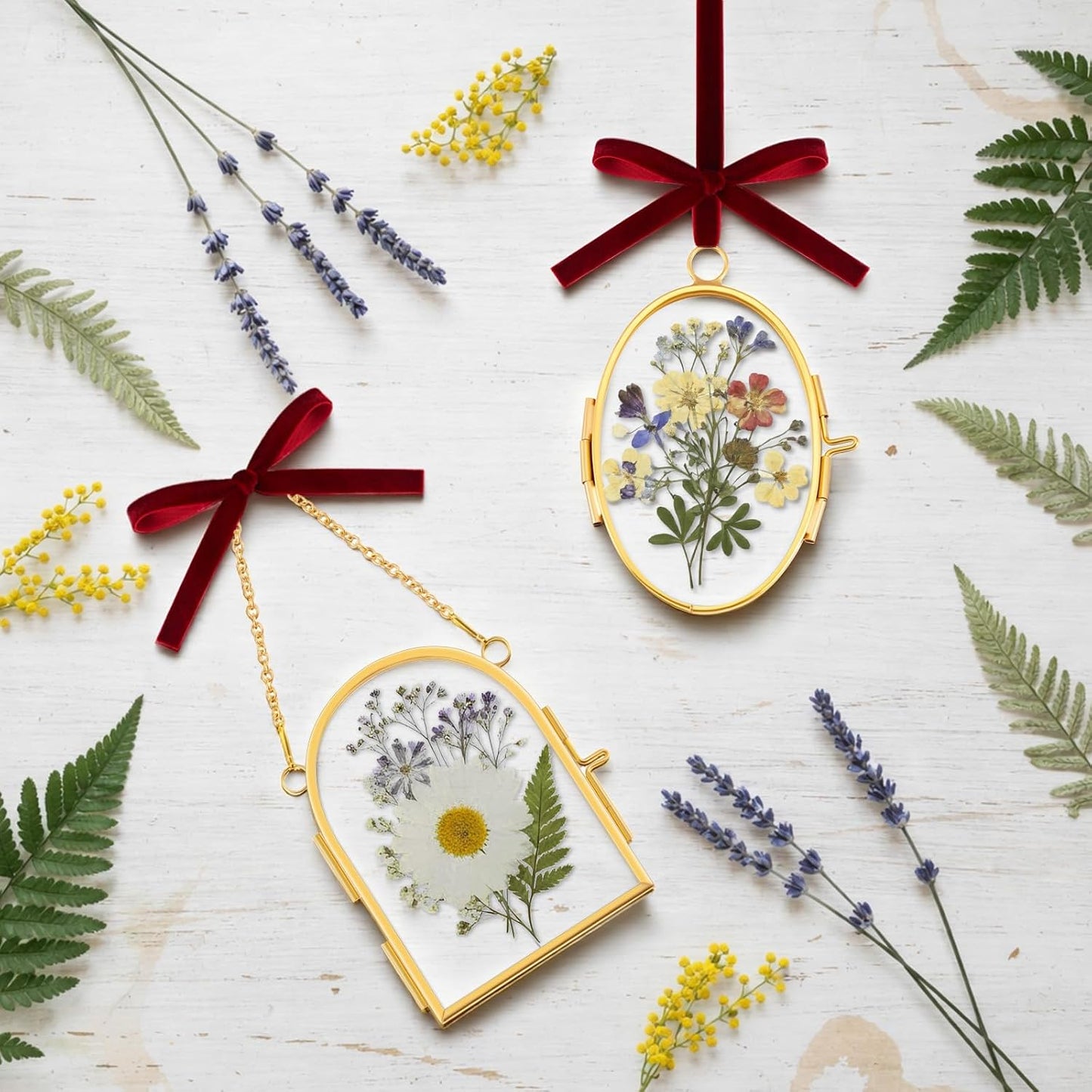 Glass Pressed Flower Frames Oval Arch Double Glass Hanging Photo / Oval, Arch / Red / Set of 4