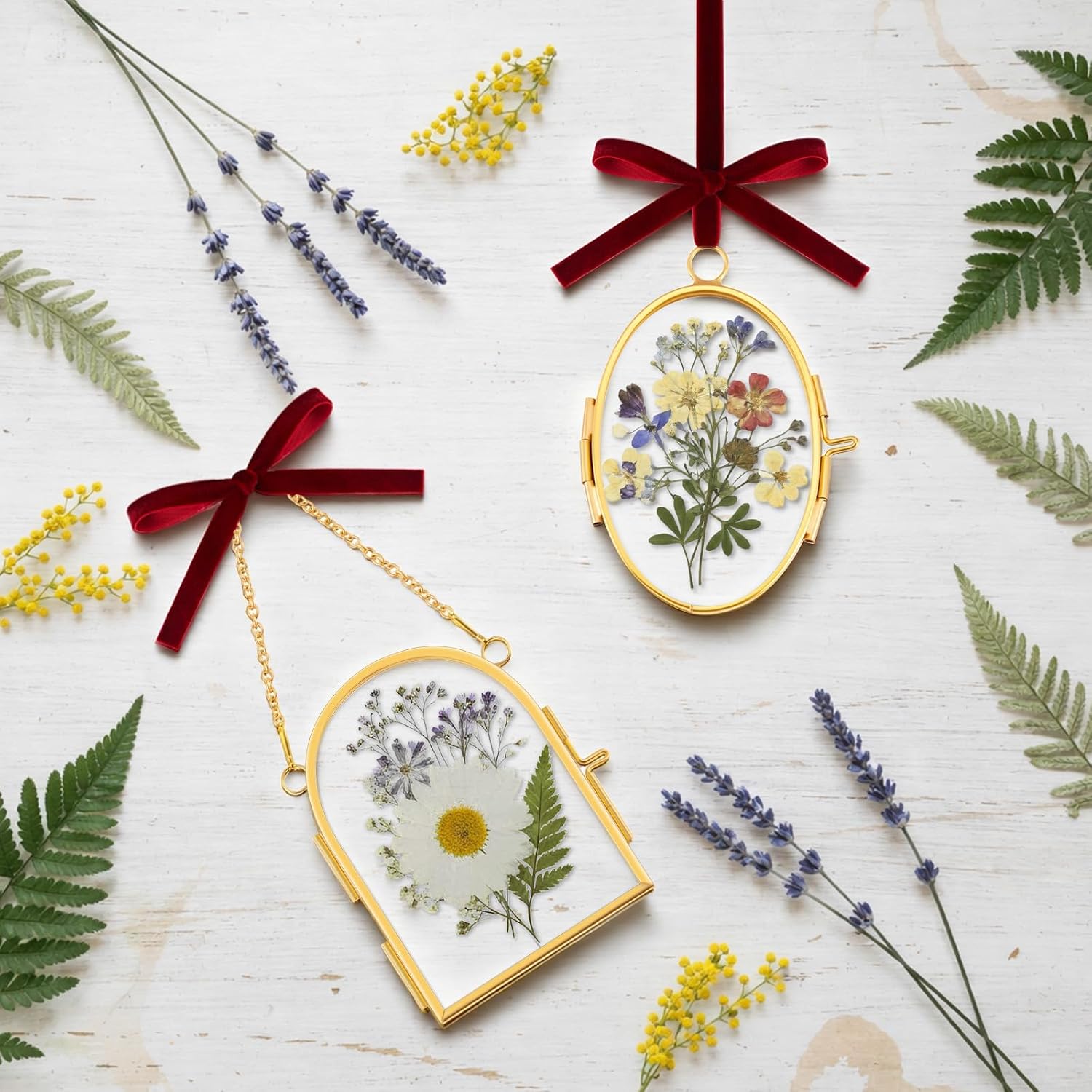 Glass Pressed Flower Frames Oval Arch Double Glass Hanging Photo / Oval, Arch / Red / Set of 4