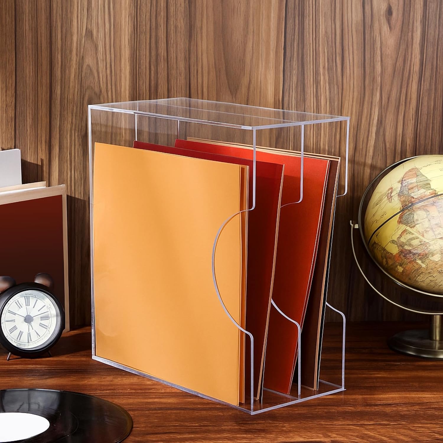 CroBlissful Acrylic Vinyl Record Holder Clear Acrylic Vinyl Storage Double Grid Crate Album Storage Holds up to 35-40