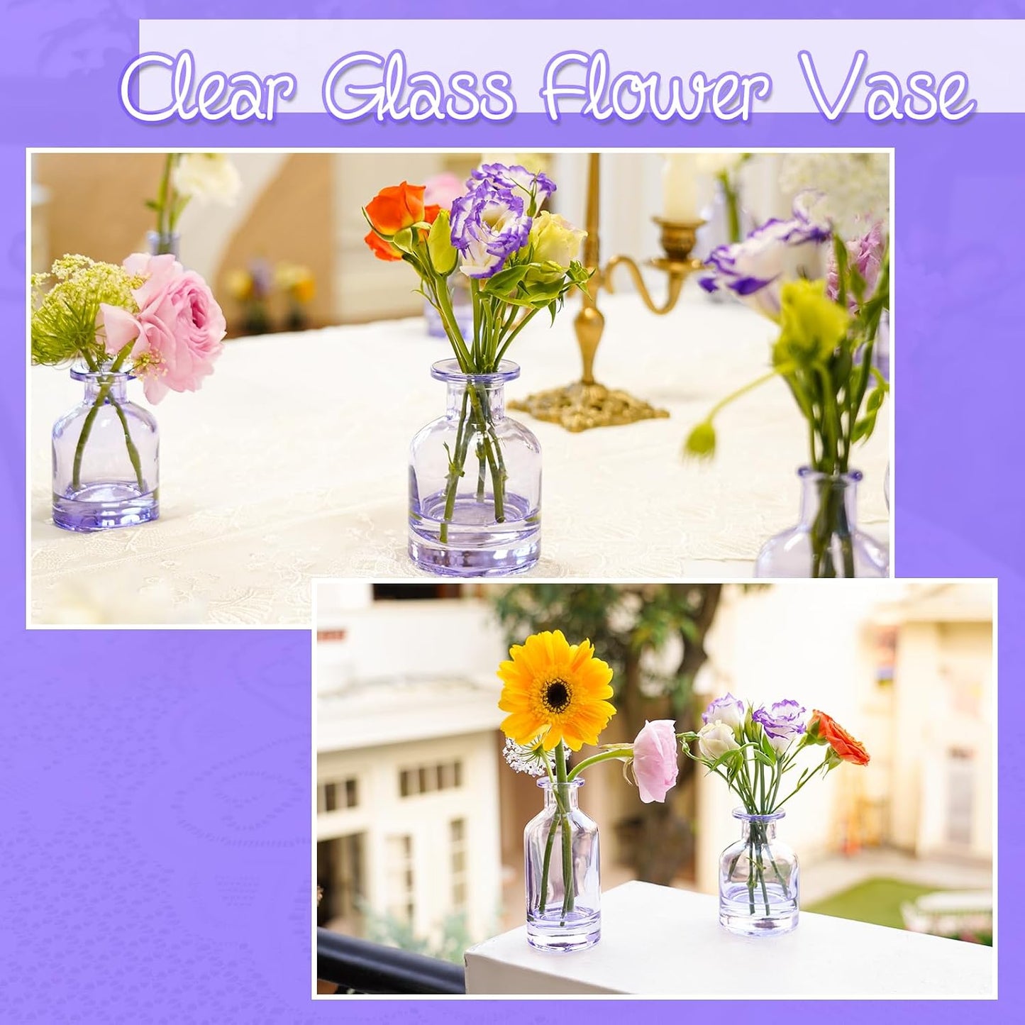 Glass Bud Vases / Purple / Set of 12