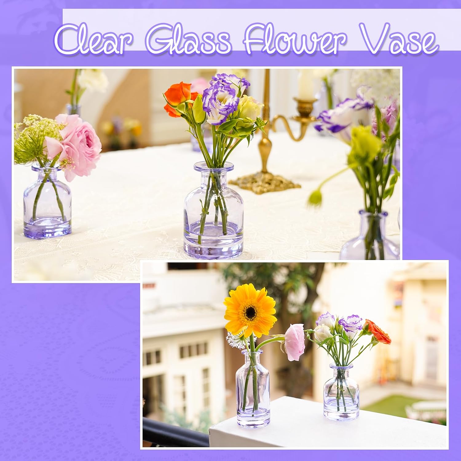 Glass Bud Vases / Purple / Set of 12