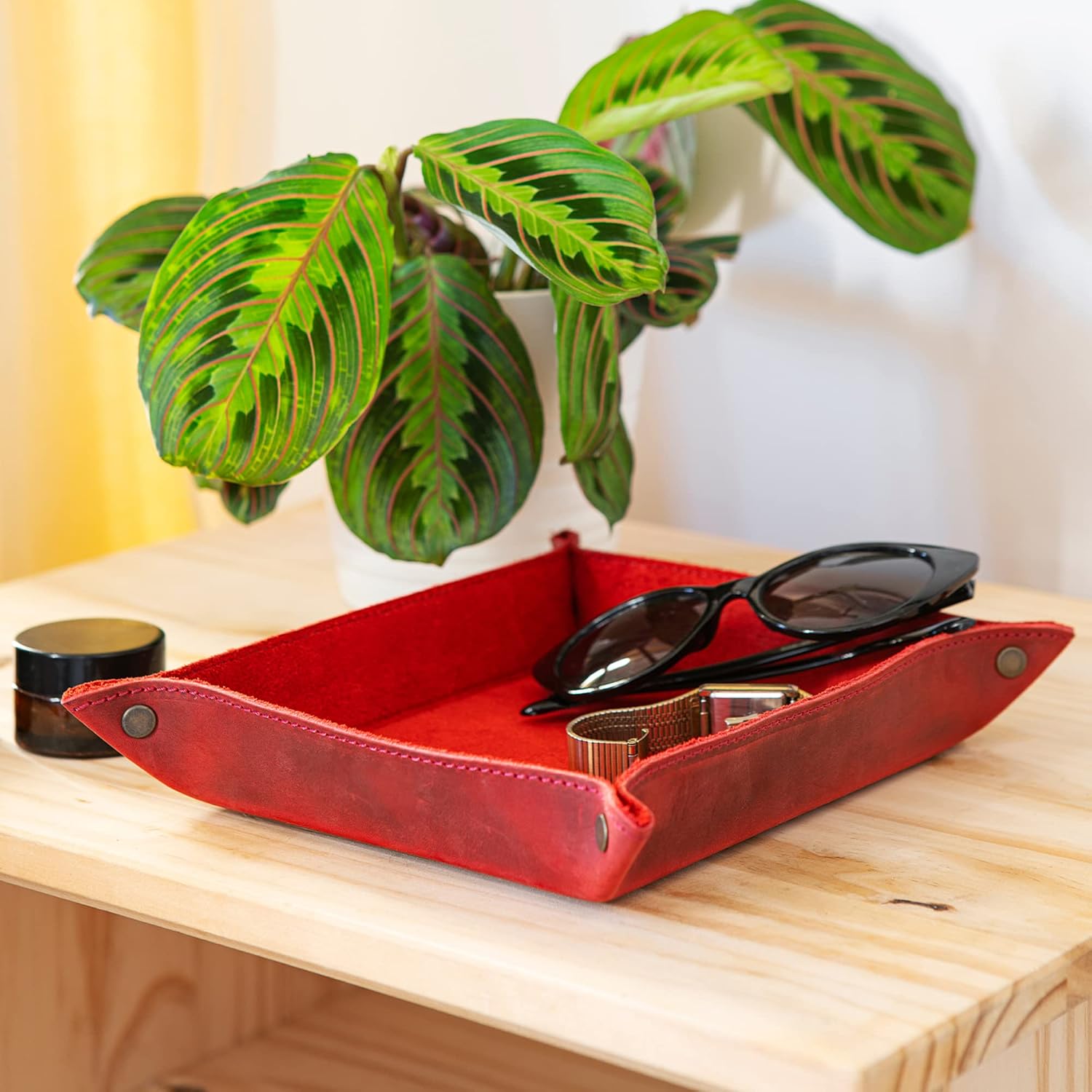 Londo Genuine Leather Tray Organizer - Practical Lightweight Water Resistant Computer Table Desk Storage Box for
