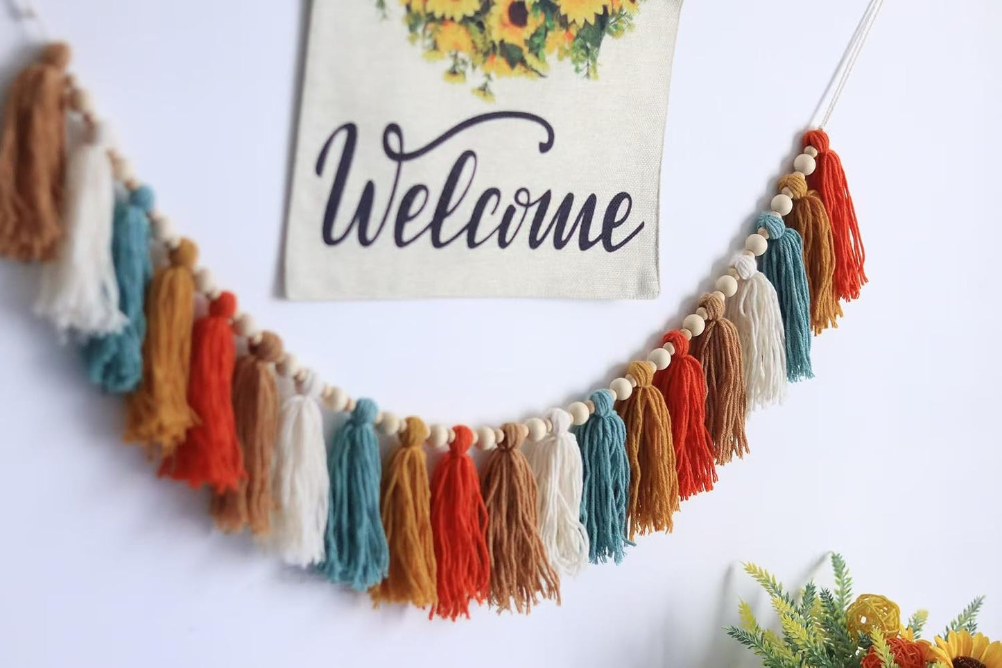 Burnt Boho Yarn Tassel Garland / Orange