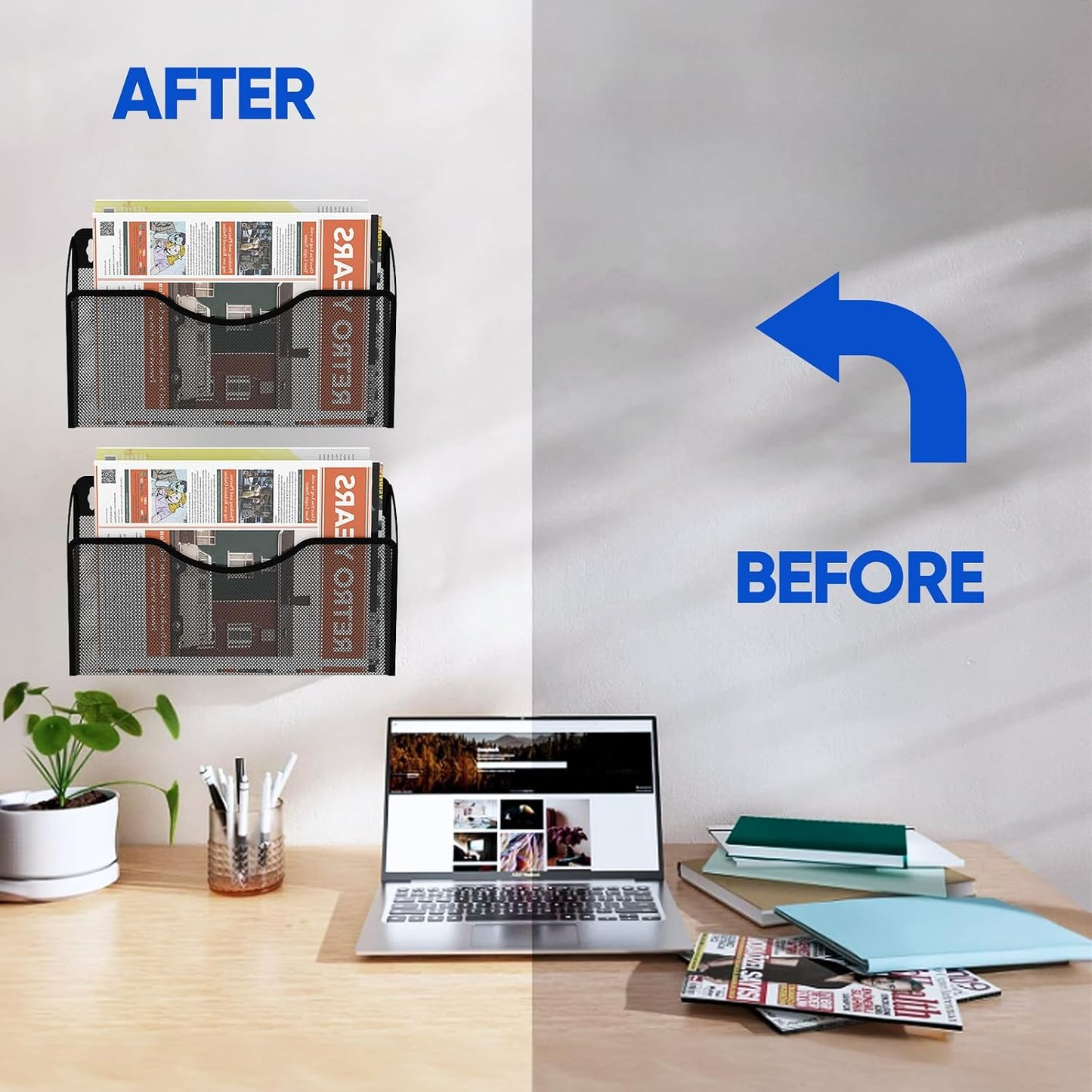 Magnetic File Holder 2 Pockets File Folder Organizer, Office Hanging Magazine Rack for Refrigerator, White Board, No