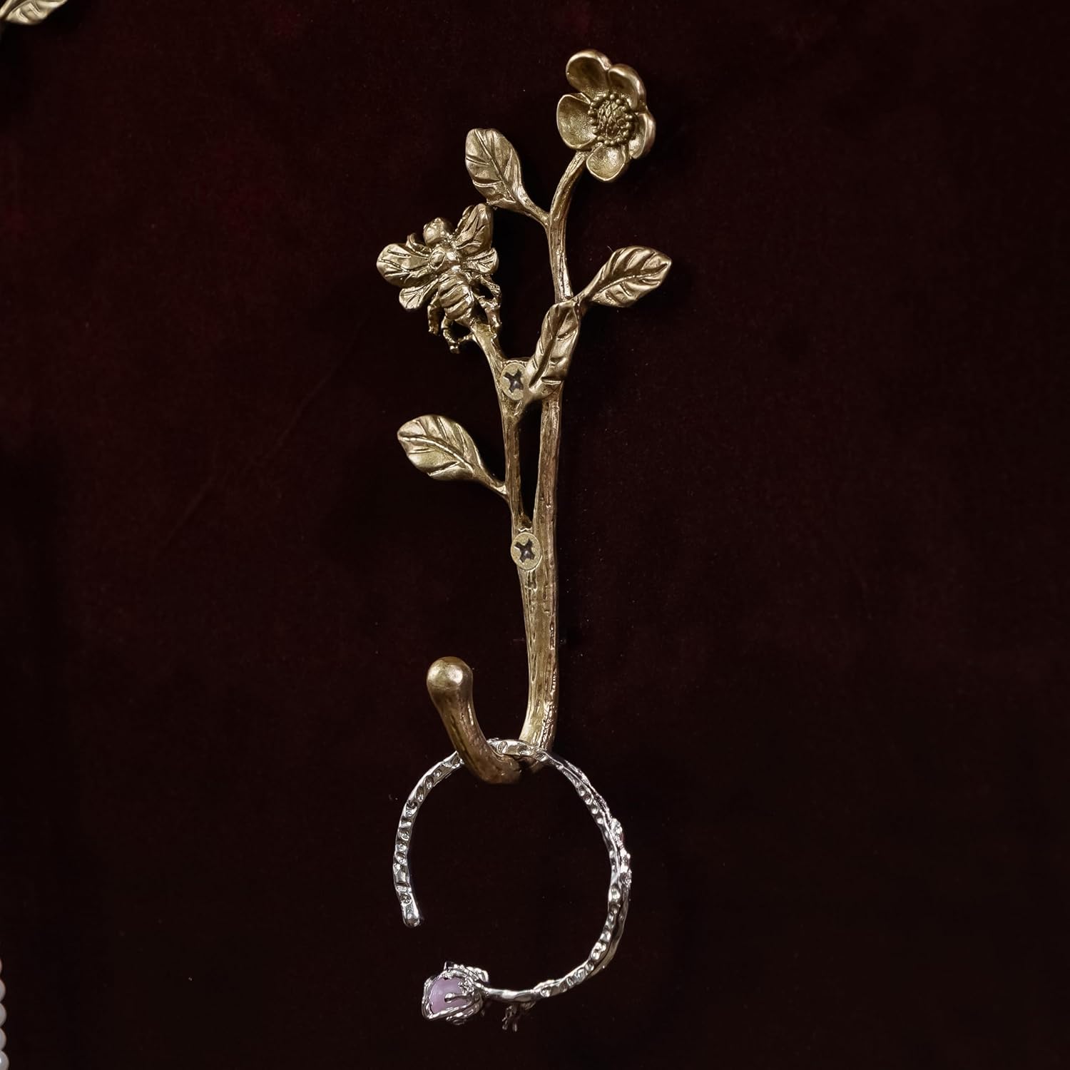 Metal Dark Coat Hooks / Flower & Bee / Gold / Set of 2