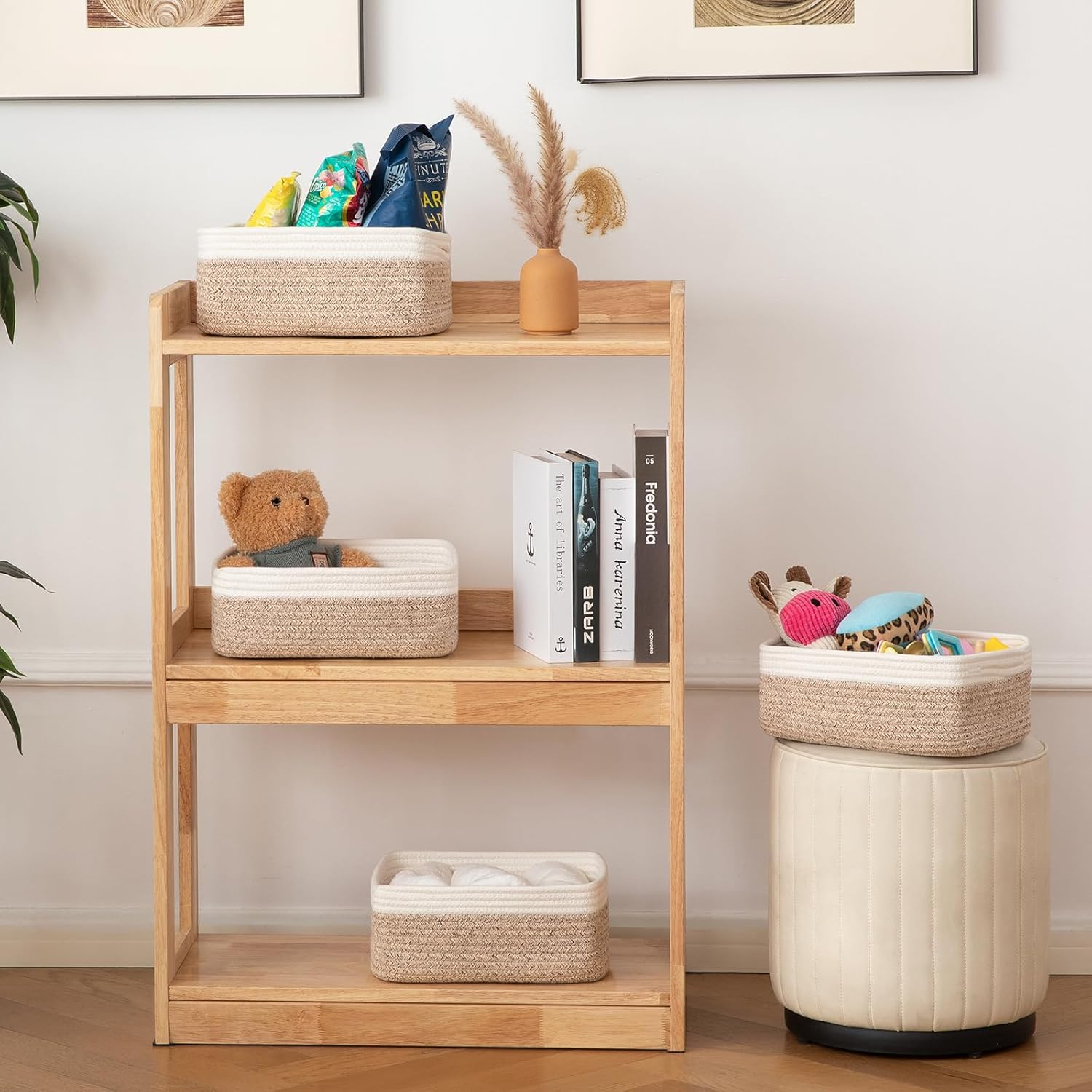 Small Bins / Organizer Baskets / Brown/white / 11.8"*7.8"*4.7 / Set of 4