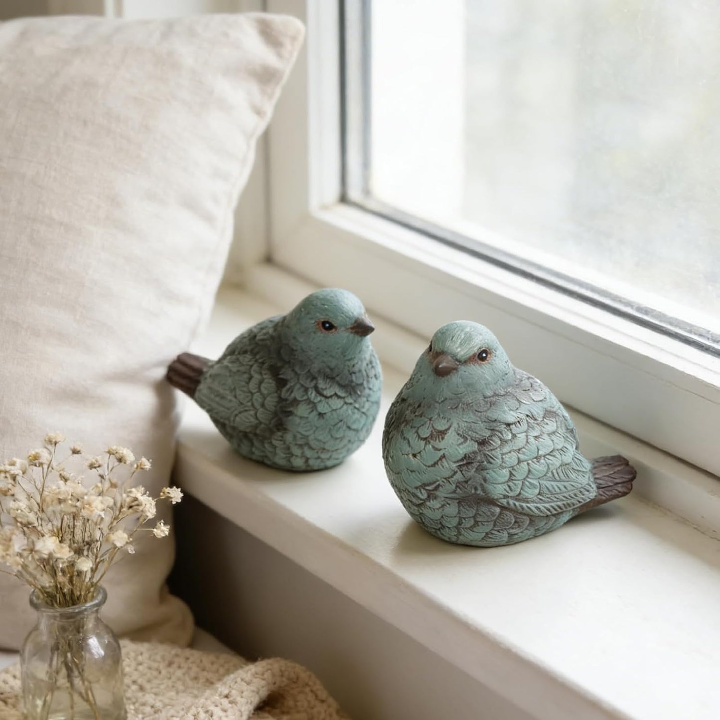 Bird Statues / Resin Bird Figurines Home Decor / Blue / Set of 2