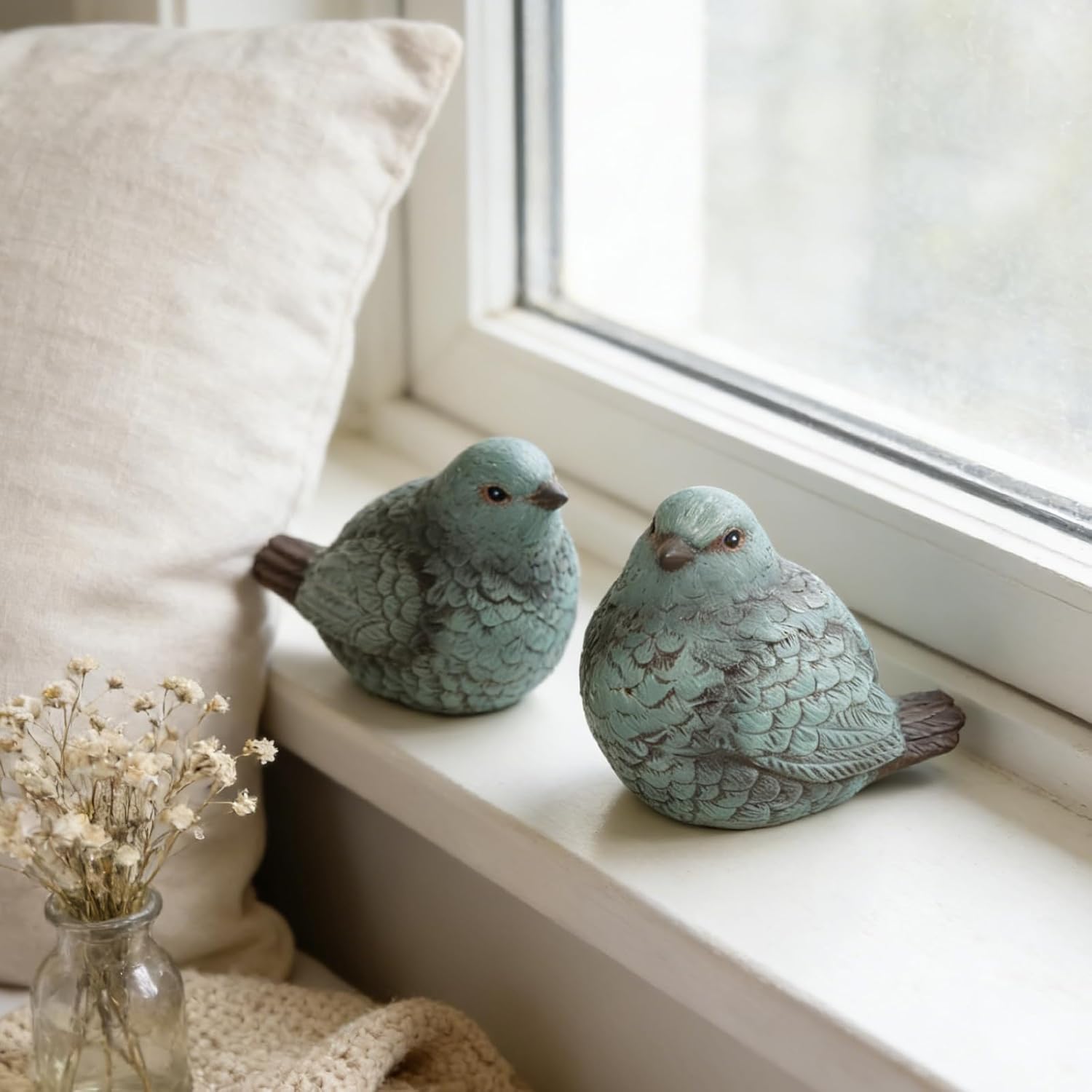 Bird Statues / Resin Bird Figurines Home Decor / Blue / Set of 2