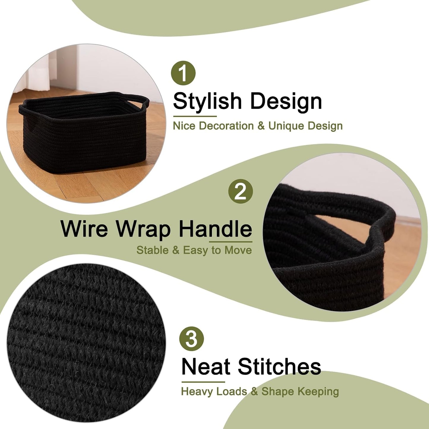 Cotton Rope Woven Baskets for Storage / Black / Set of 3