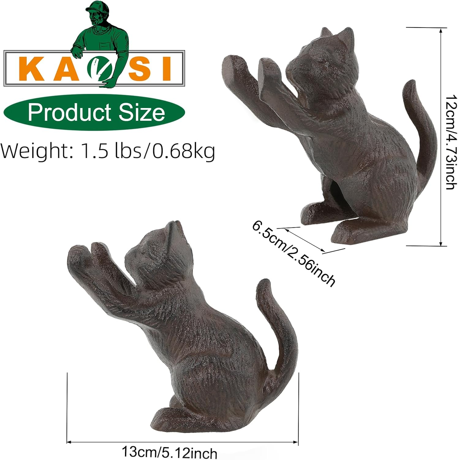 Decorative Bookends / Unique Cast Iron Animal Shape Book Ends to Hold Books Heavy Duty / Cat
