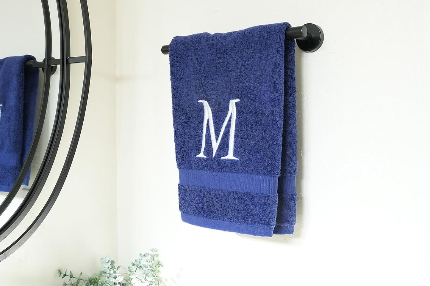 Navy with White Monogrammed Hand Towels for Bathroom - Set of 2 Letter M | Luxury Hotel Quality Initial Towels For