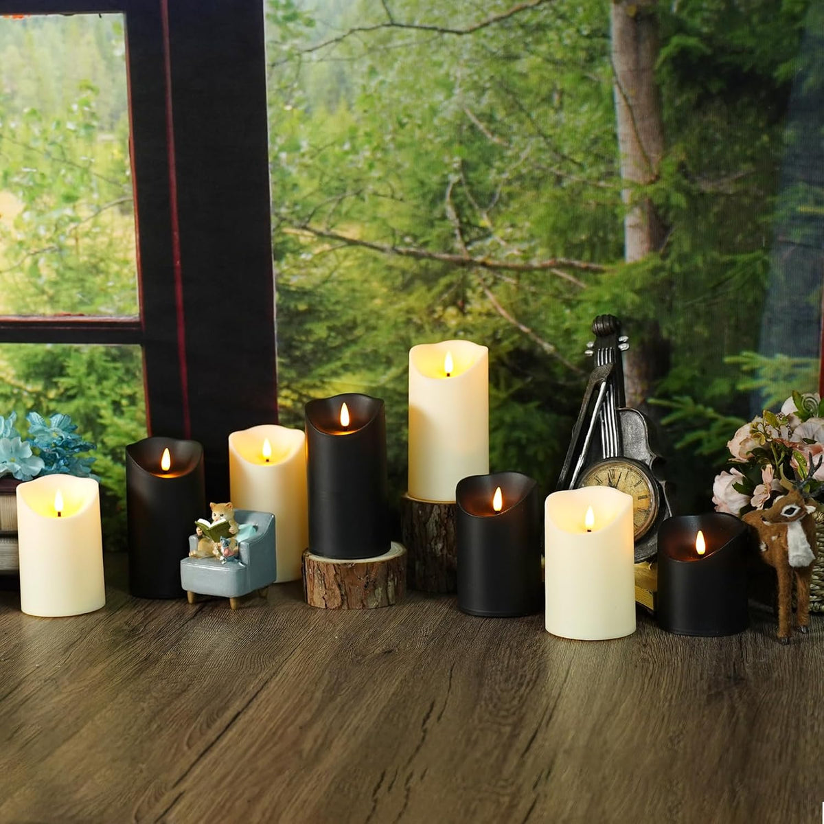 kakoya Flameless LED Candles Battery Operated with Remote and Timer,Flickering Electric Fake Plastic Pillar Candles Set
