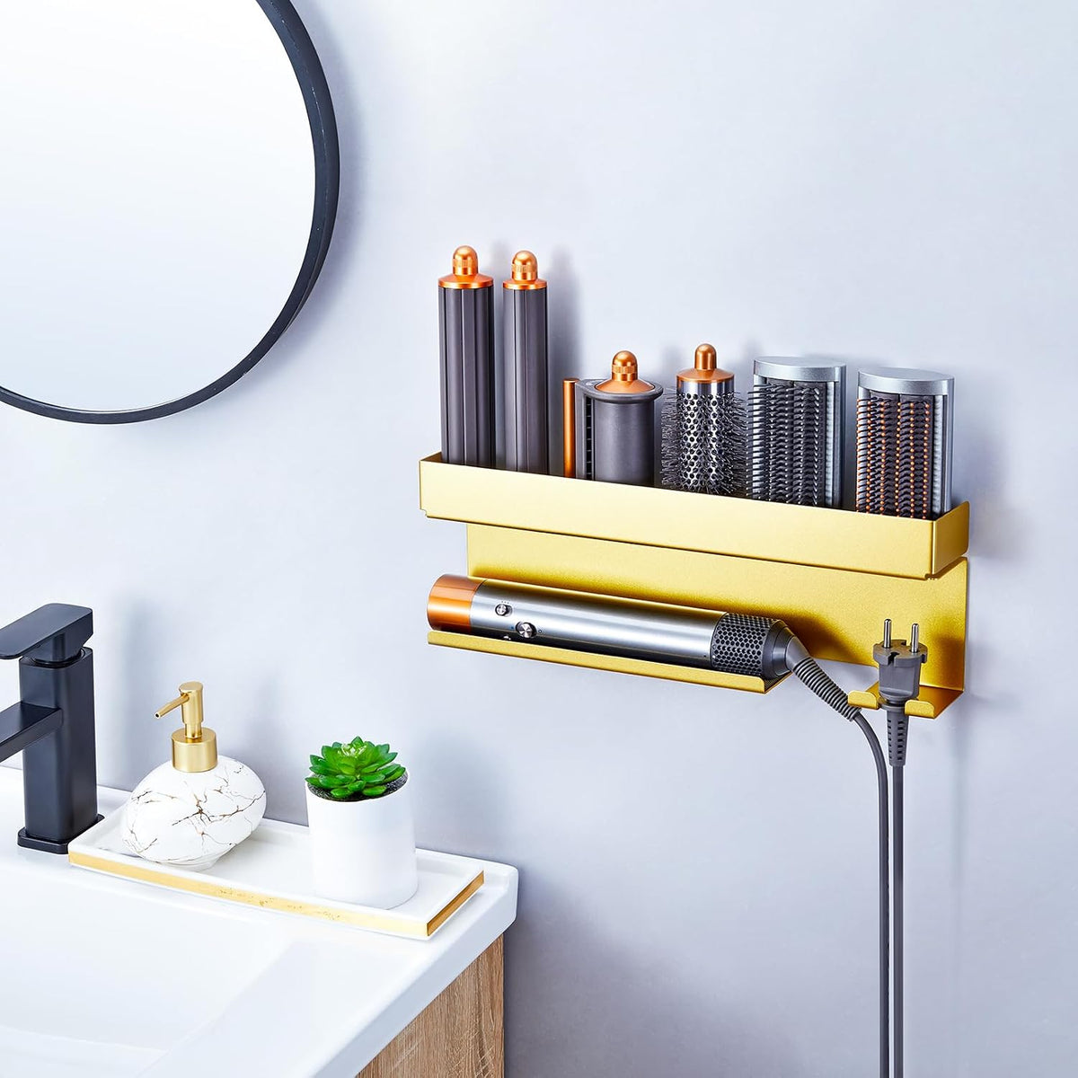 Storage Hair Dryer Holder for Curling Iron Accessories, Hair Tool Organizer Wall Mount, Curling Iron Holder, Bathroom