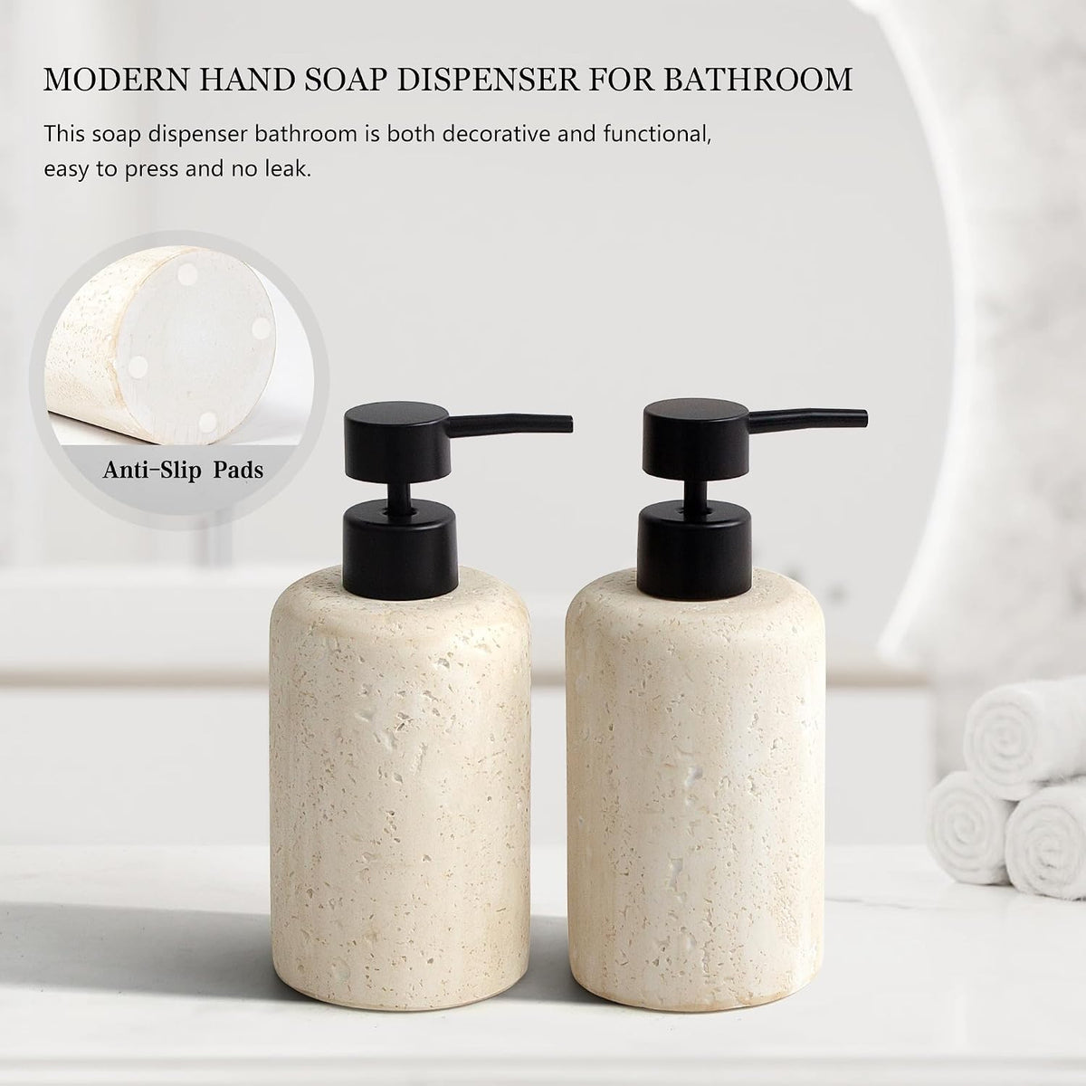 2pcs/Set Hand Soap Dispenser Sets - 10.8oz Refillable Resin Liquid Soap Dispensers with Rust-Proof Pump for Bathroom