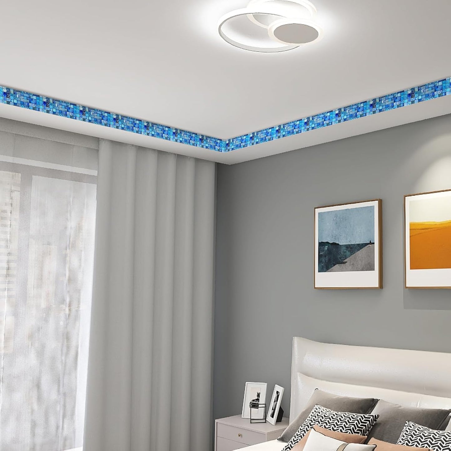 Wallpaper Border Peel and Stick Decorative Wall Trim Self Adhesive Mosaic Tile / Blue Texture