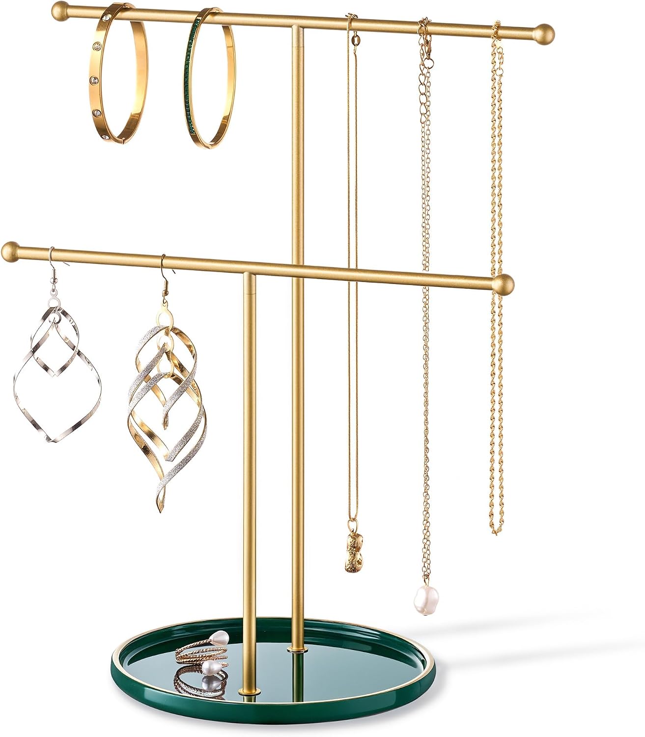 Ceramic Tray / Gold Jewelry Holder Stand / Green Tray Gold Bar