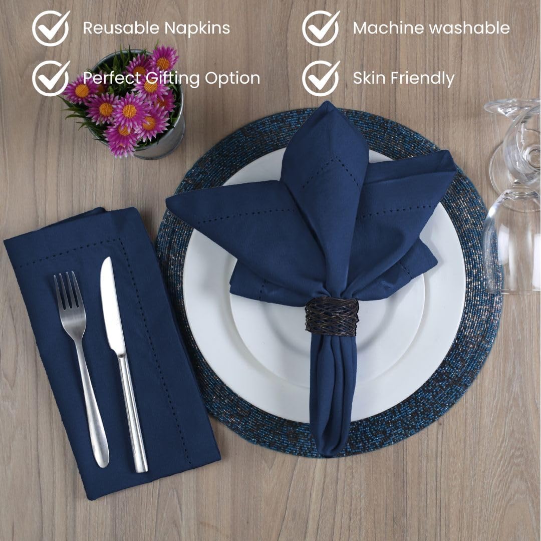 Hemstitch Cloth Dinner Napkins Cotton Set of 12 - Soft Durable Washable - Ideal for Farmhouse Parties Wedding Christmas