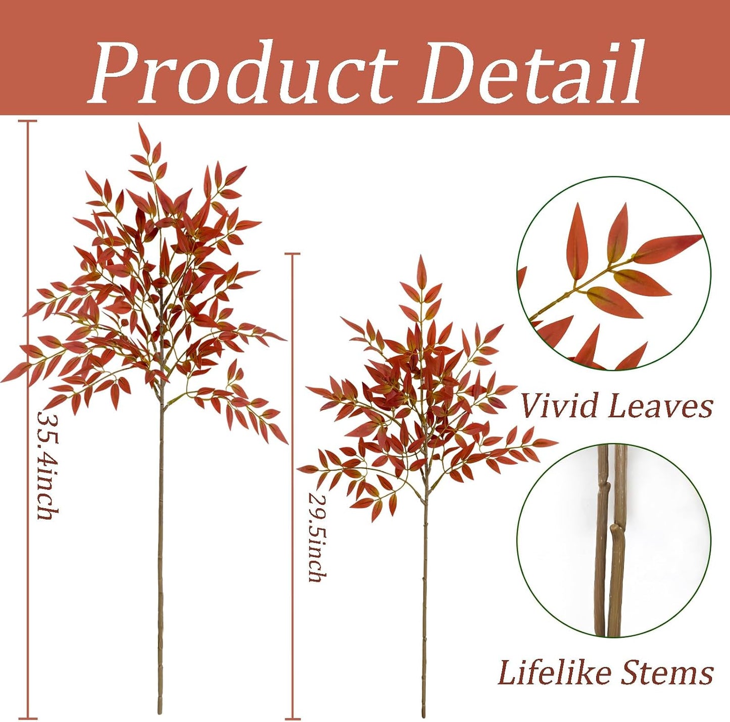 Artificial Plants Indoor Faux Branches for Vase Filler / Red Nandina / 35.4 Inch / Set of 2
