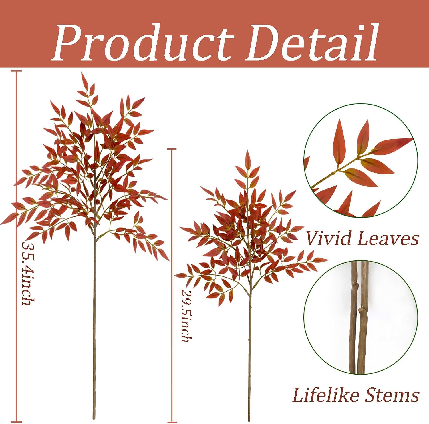 Artificial Plants Indoor Faux Branches for Vase Filler / Red Nandina / 35.4 Inch / Set of 2