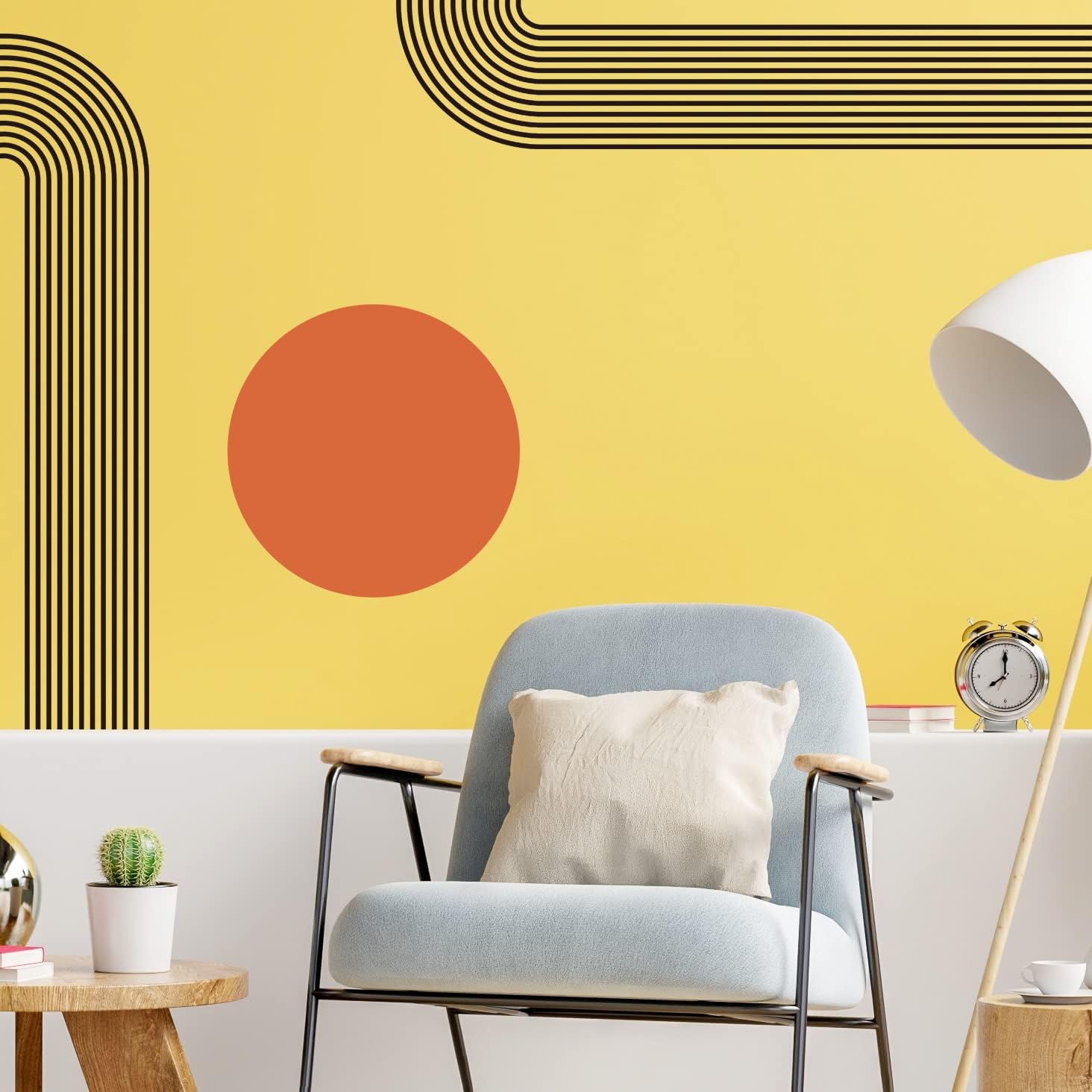 Removable Boho Simple Line Geometric Decoration Sticker Round Sun Wall Decal DIY Peel / F / Red