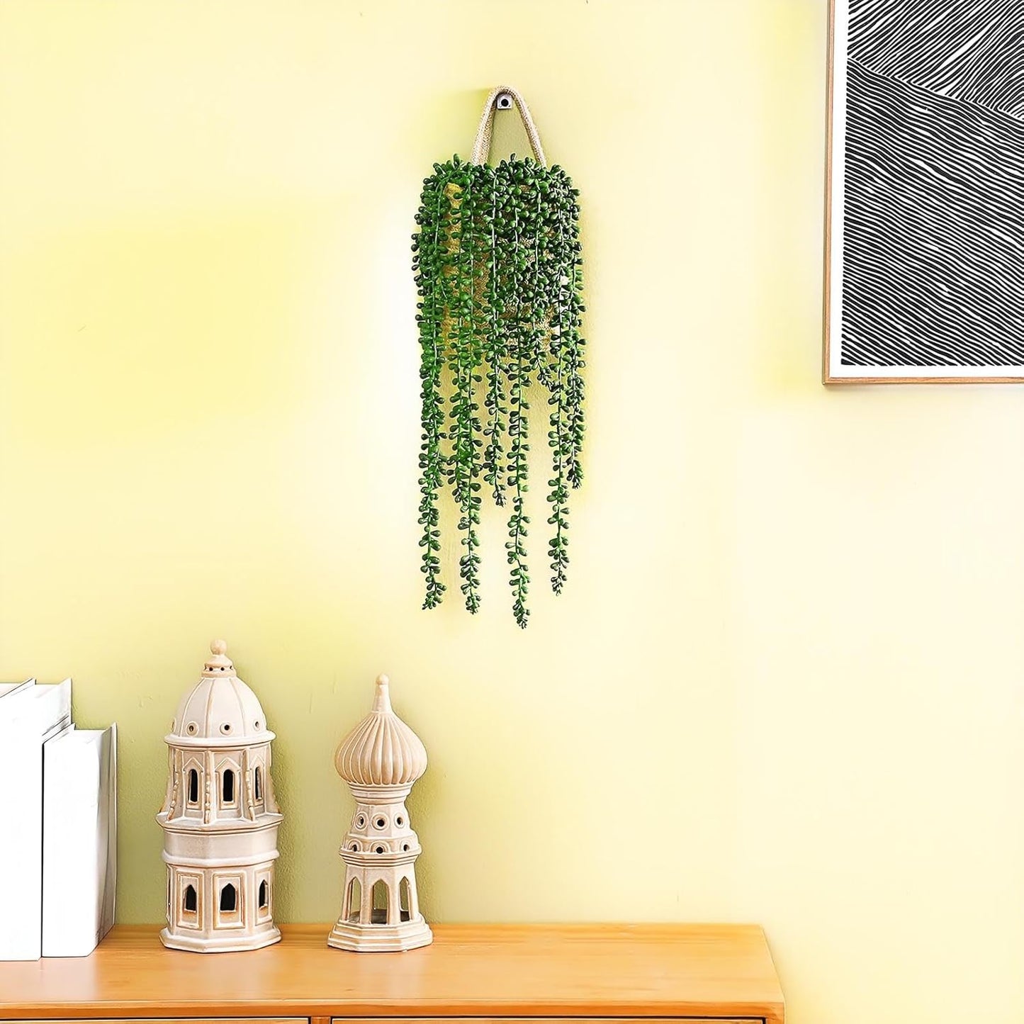 Faux Strings of Pearls Plant Jute Hanging Basket / Set of 4