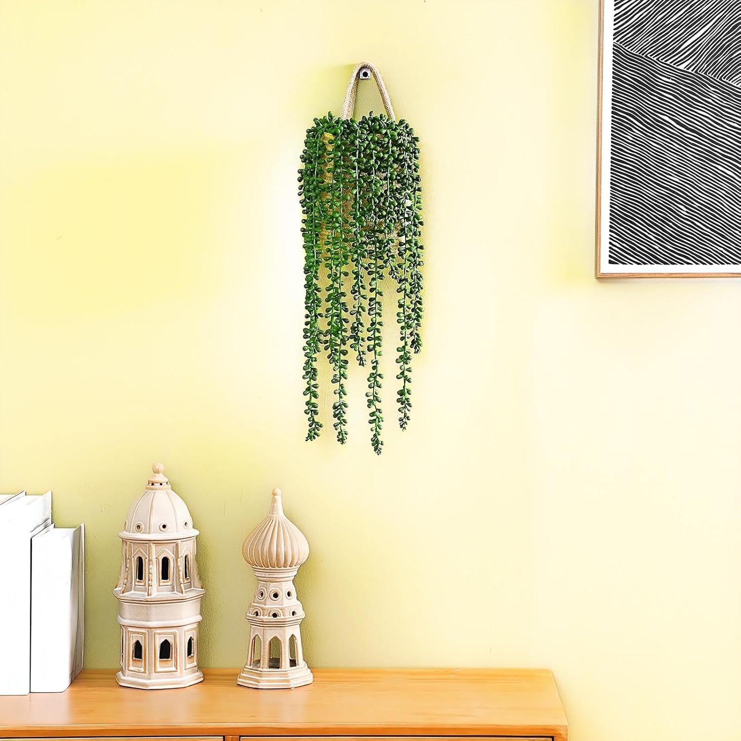 Faux Strings of Pearls Plant Jute Hanging Basket / Set of 4