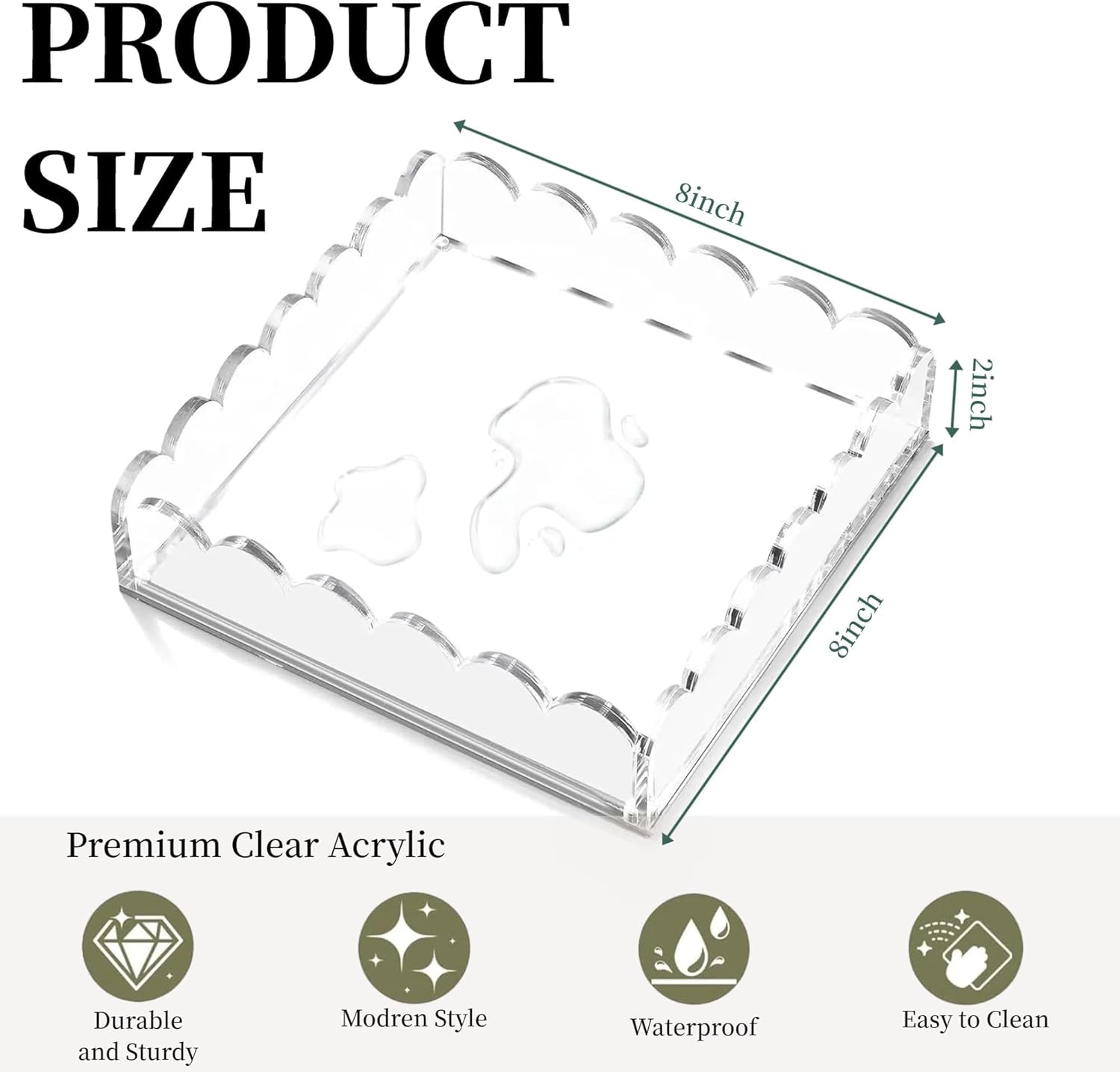 Scalloped Acrylic Tray / 8*8*2"-bottom / 8 x 8