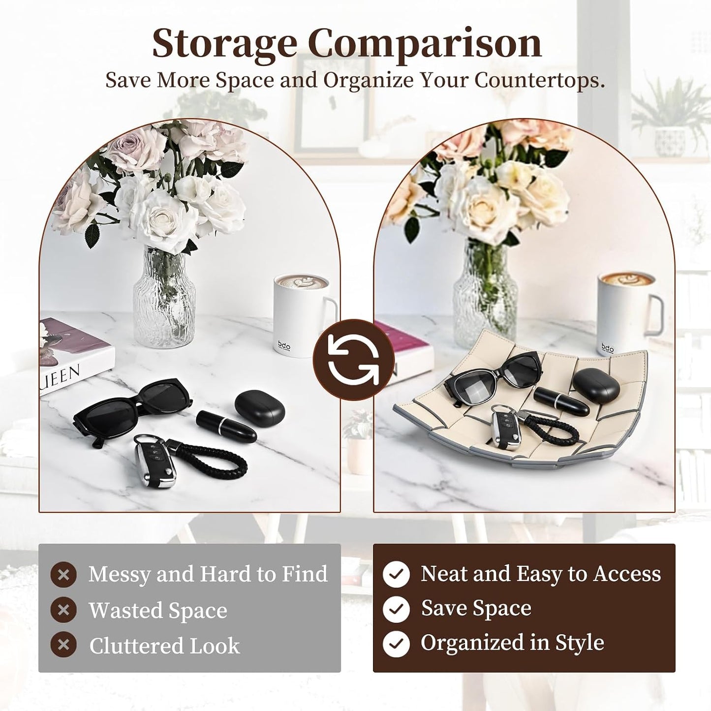 Valet Tray PU Leather Key Holder Bowl for Women and Men Entryway Table Nightstand / Beige + Gray
