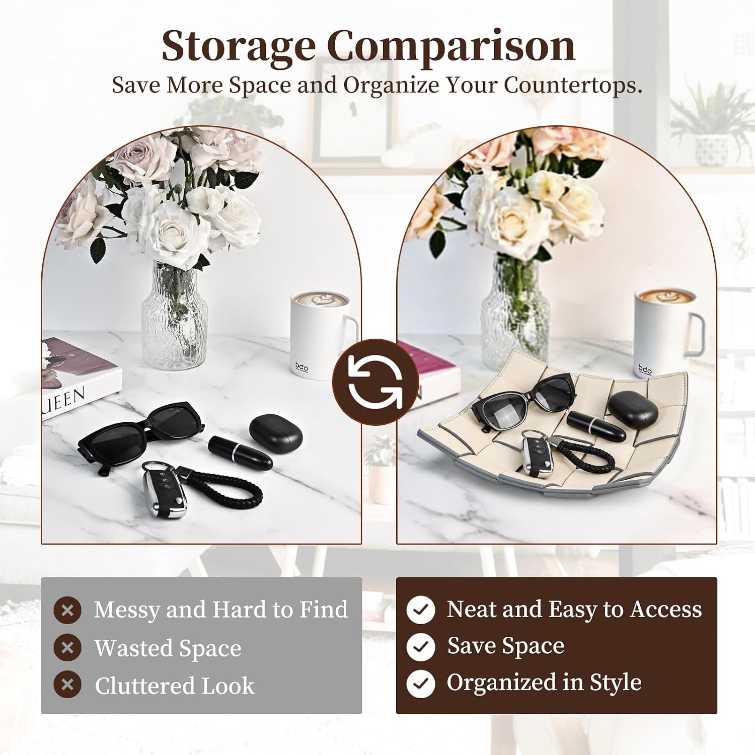 Valet Tray PU Leather Key Holder Bowl for Women and Men Entryway Table Nightstand / Beige + Gray