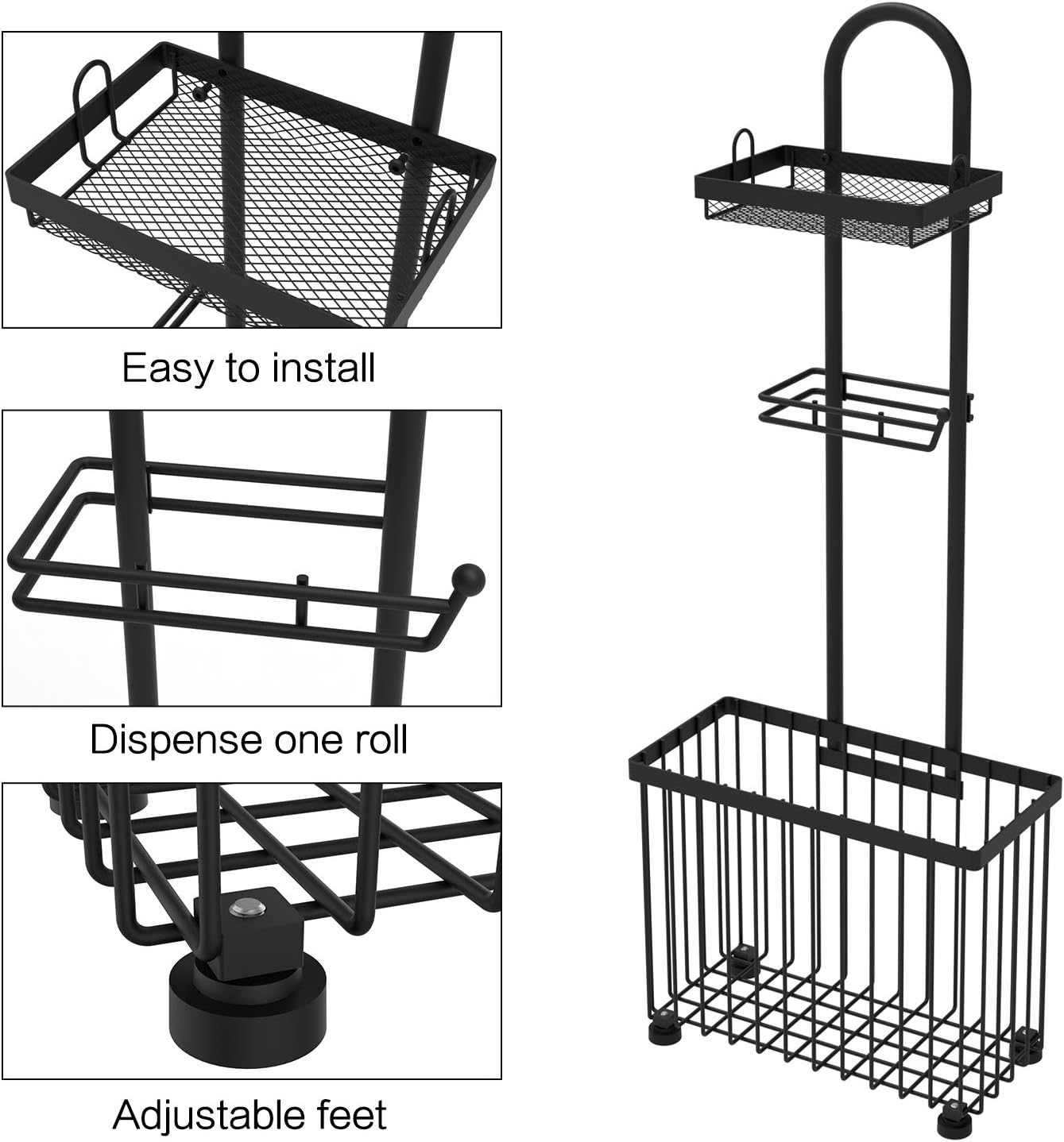 X-cosrack Freestanding Toilet Paper Holder Toilet Tissue Rack Scroll Stand Roll Dispenser with Storage Shelf Reserve