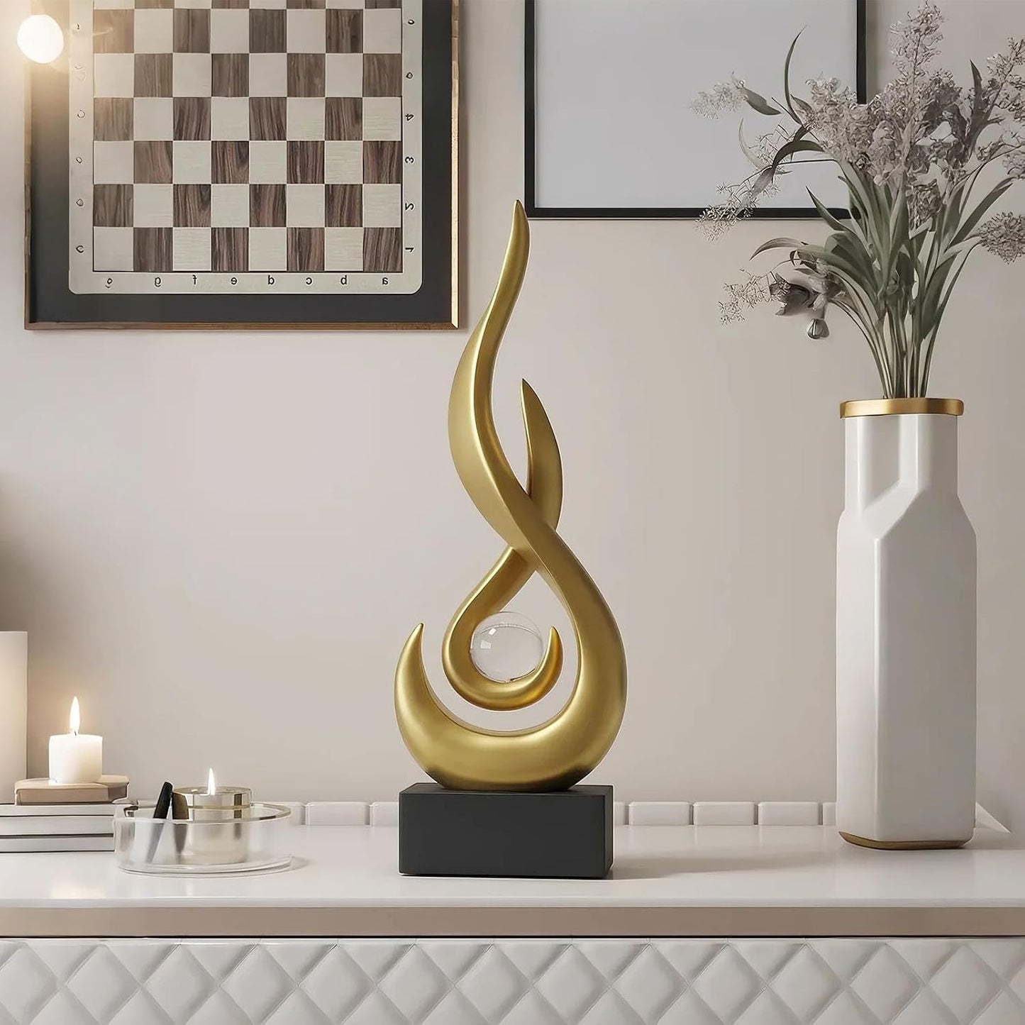 Modern Flame Sculpture Decor Flame Statue / Small Gold