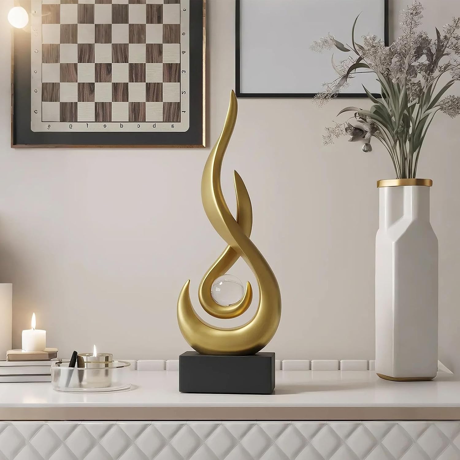 Modern Flame Sculpture Decor Flame Statue / Small Gold