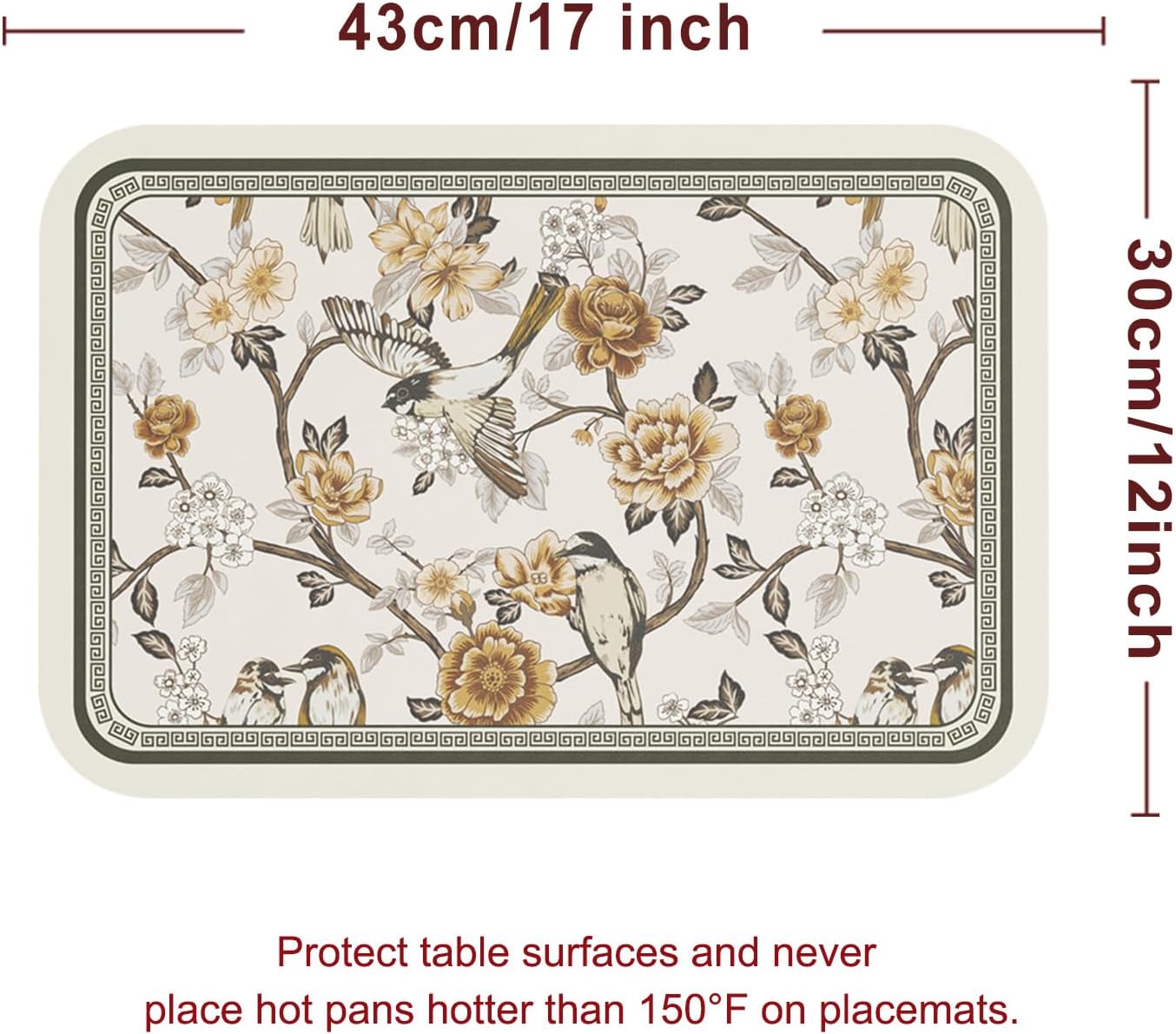 Vinyl Waterproof Placemats Set of 6 Rectangular,12"*17"-Murad A | Wipeable Beautiful Print Place Mats,Stain